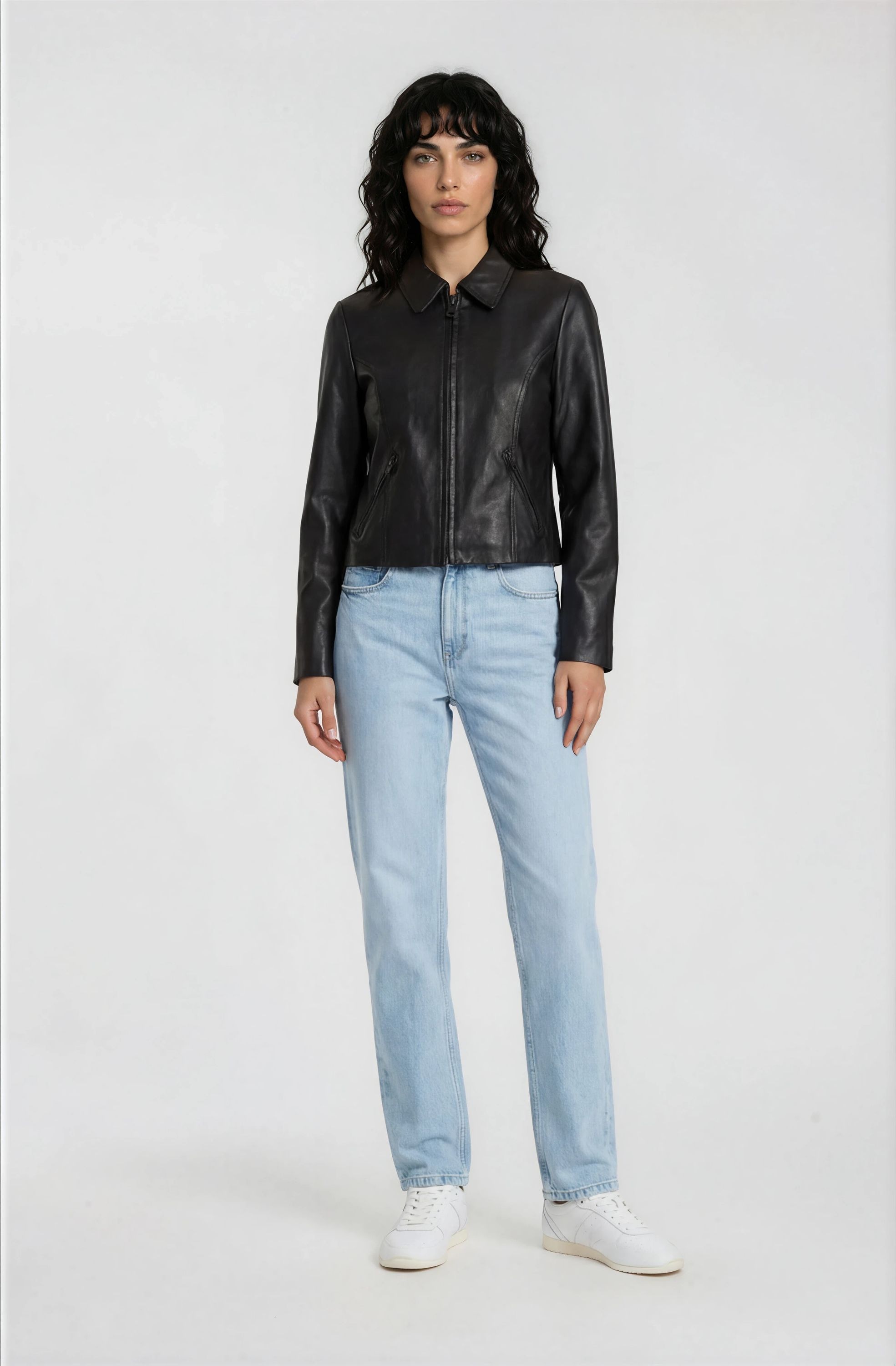 trueprodigy Lederjacke »Pina schwarze Reißverschlüsse mit klassischem Hemdkragen« ohne Kapuze