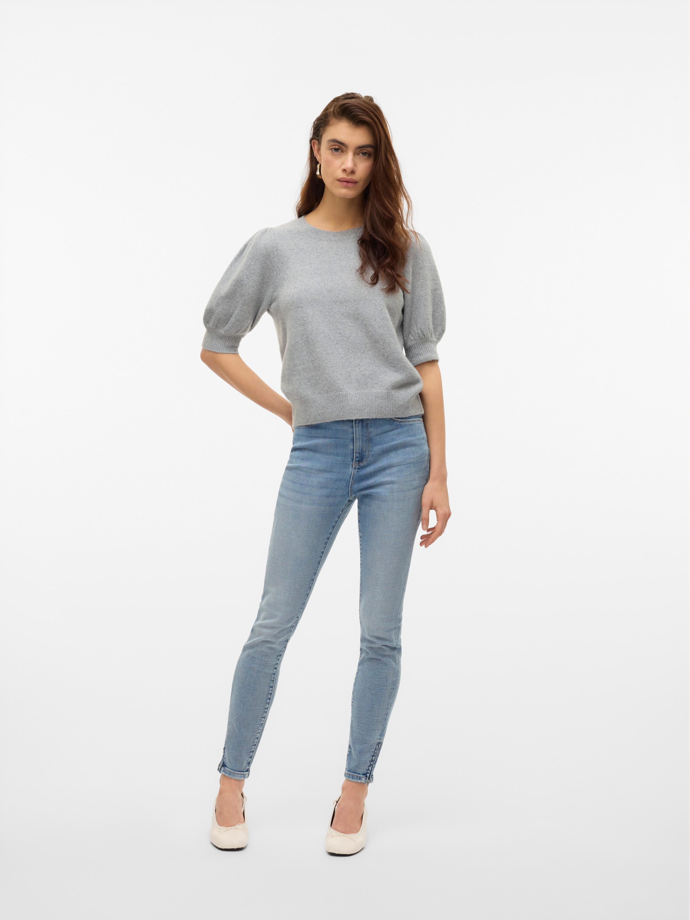 Vero Moda Rundhalspullover »VMDOFFY 2/4 O-NECK PULLOVER GA NOOS« mit kurzen Puffärmeln