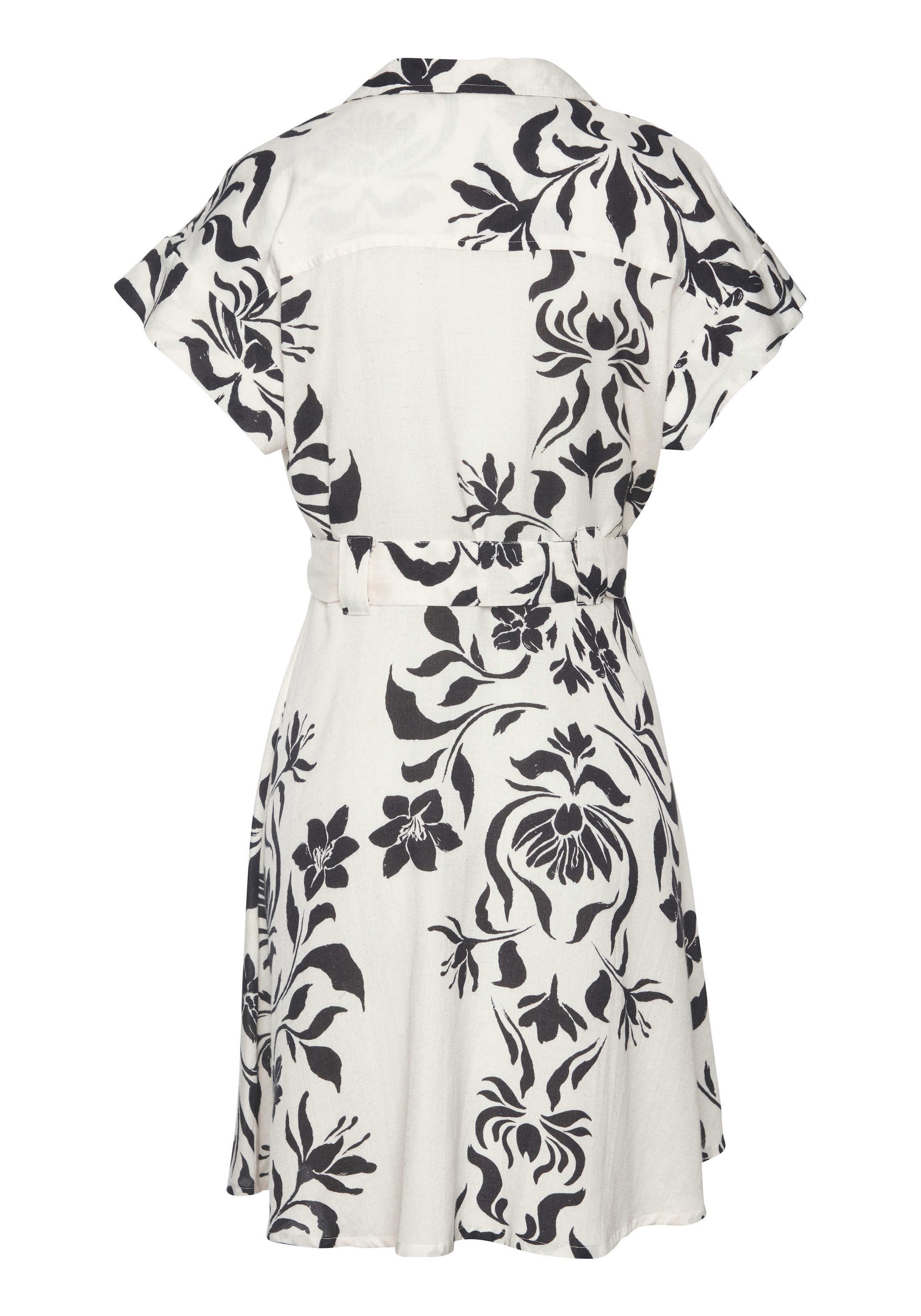 LASCANA Hemdblusenkleid, (mit Bindegürtel), aus Leinenmix, luftiges Sommerkleid mit Blumendruck, Strandkleid