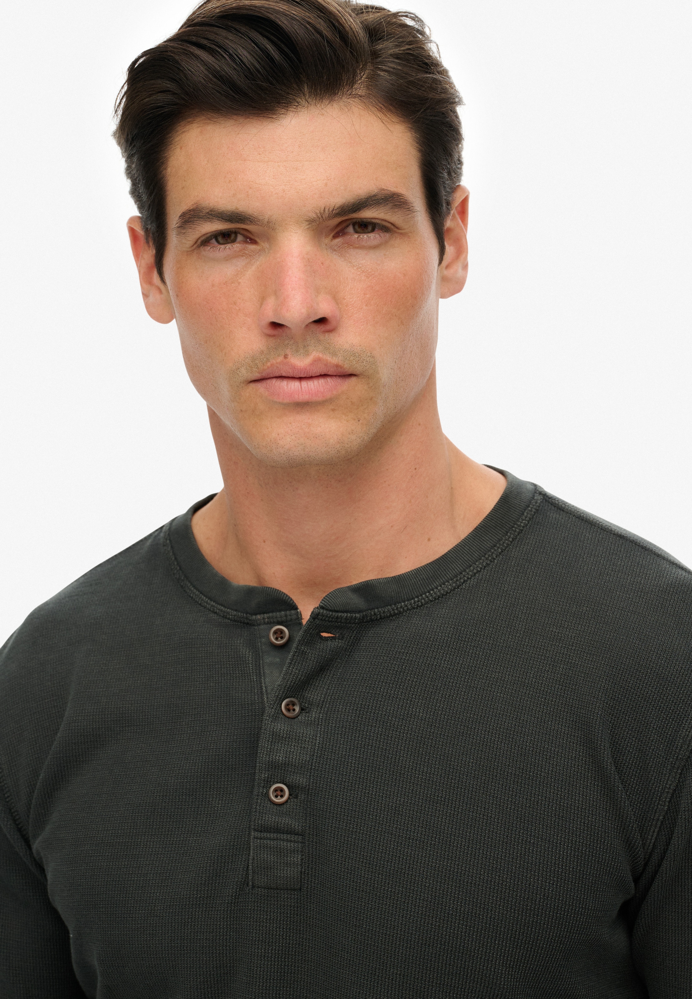 Superdry Langarmshirt »WAFFLE LONG SLEEVE HENLEY TOP«