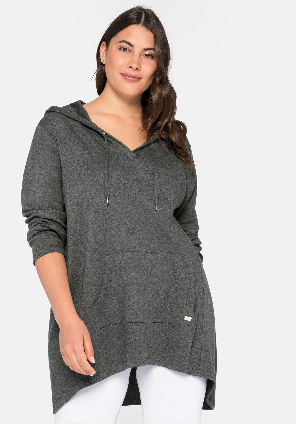 Sheego Longshirt »Longsweatshirt mit Kängurutasche, im Vokuhila-Schnitt«, mit Kängurutasche, im Vokuhila-Schnitt
