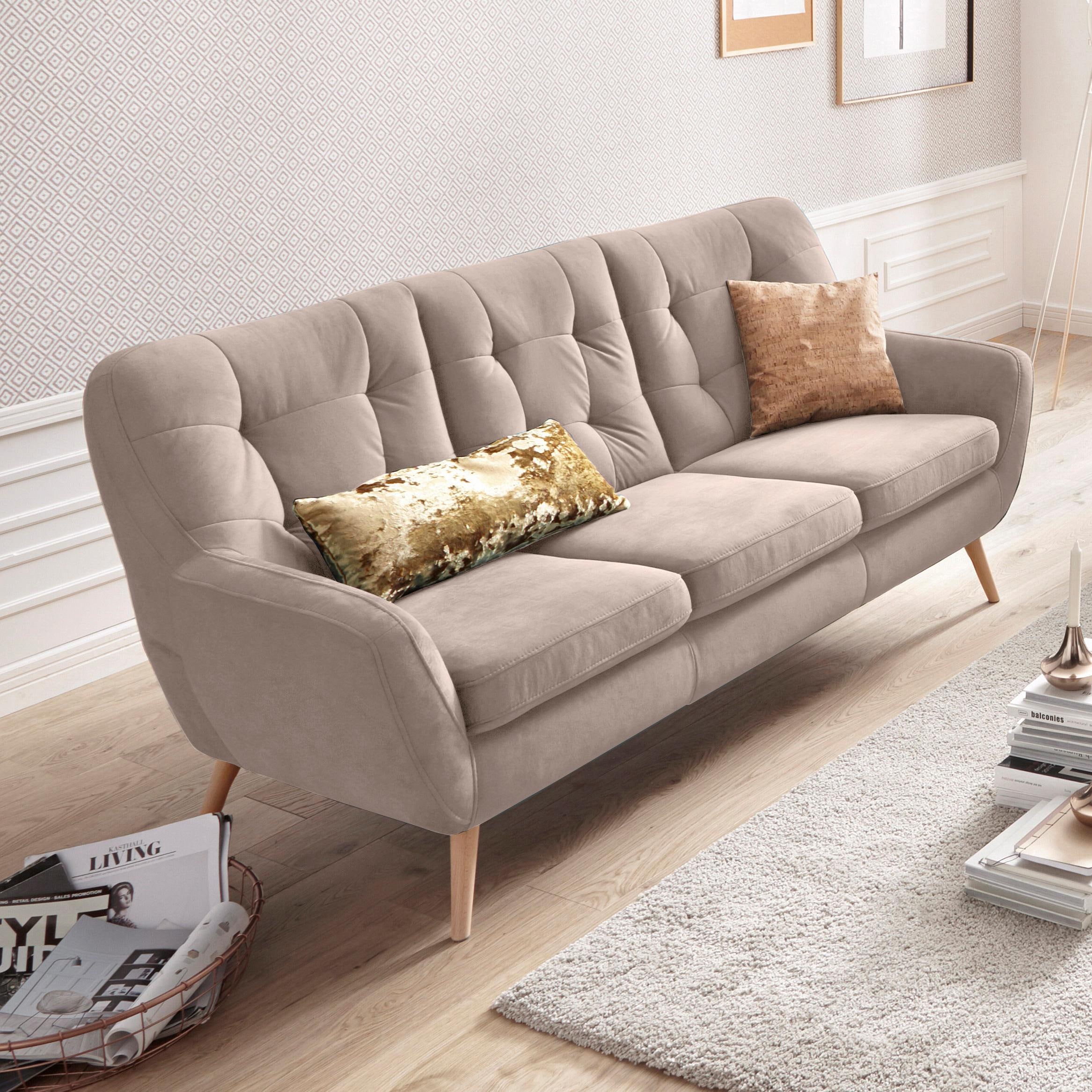 exxpo - sofa fashion 3-Sitzer »Scandi, bequem, aufwendige Rückenpolsterung für mehr Sitzkomfort«, aktuelle Farben in hochwertigen Bezugsqualitäten, Holzfuß