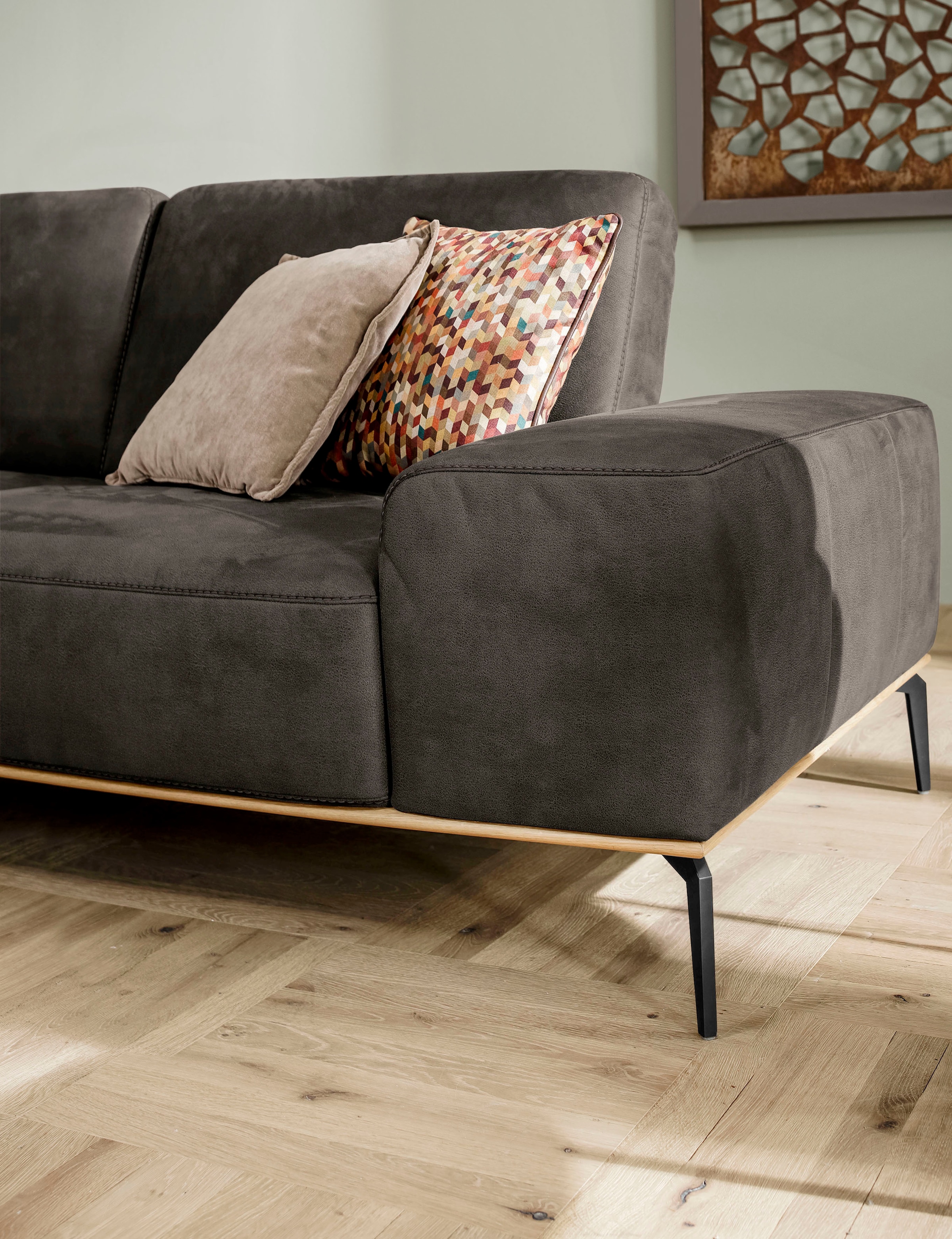 W.SCHILLIG Ecksofa »run, Designsofa mit tollem Sitzkomfort, bequem, L-Form« mit Holzsockel, Füße in Schwarz pulverbeschichtet, Breite 319 cm
