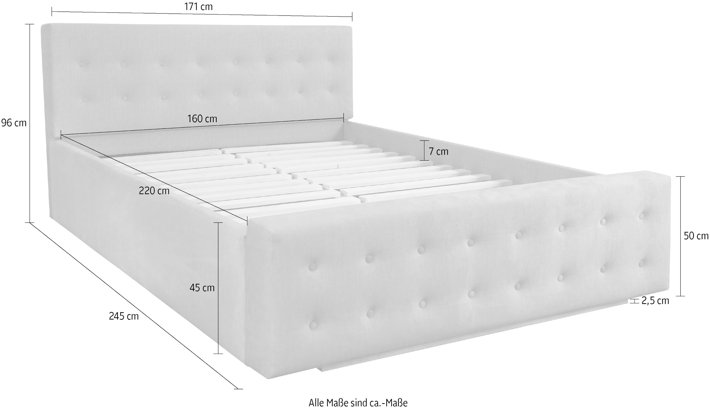 Home affaire Polsterbett »Vaine«, in 5 Breiten, auch in Länge 220 cm, incl. Roll-Lattenrost