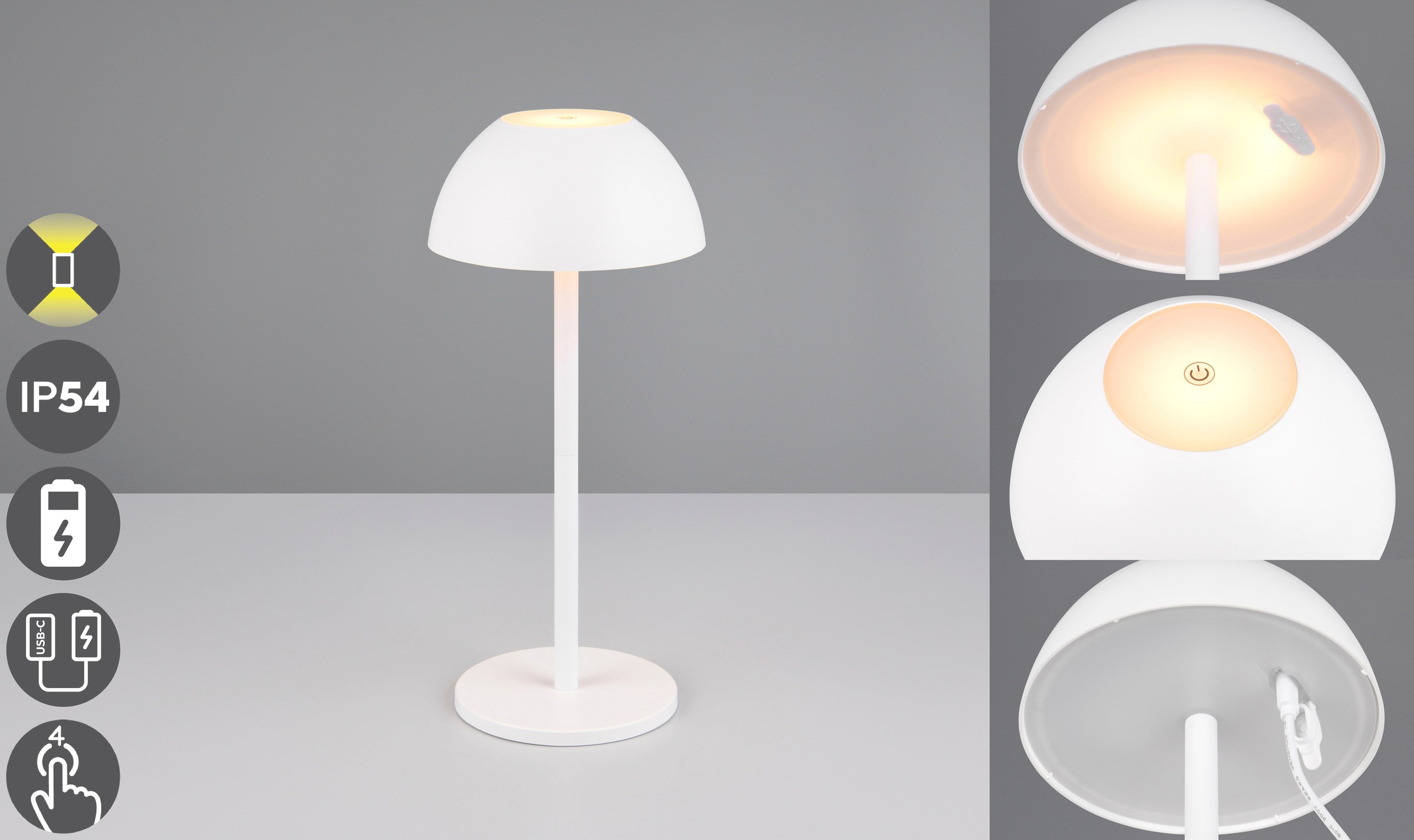 my home LED Außen-Tischleuchte »Abbey Tischleuchte (Stück)«, 1 flammig, Leuchtmittel LED-Board | LED fest integriert, Outdoor Akku Tischlampe Pilzdesign, USB-C, 4-fach Touch Dimmer, IP54