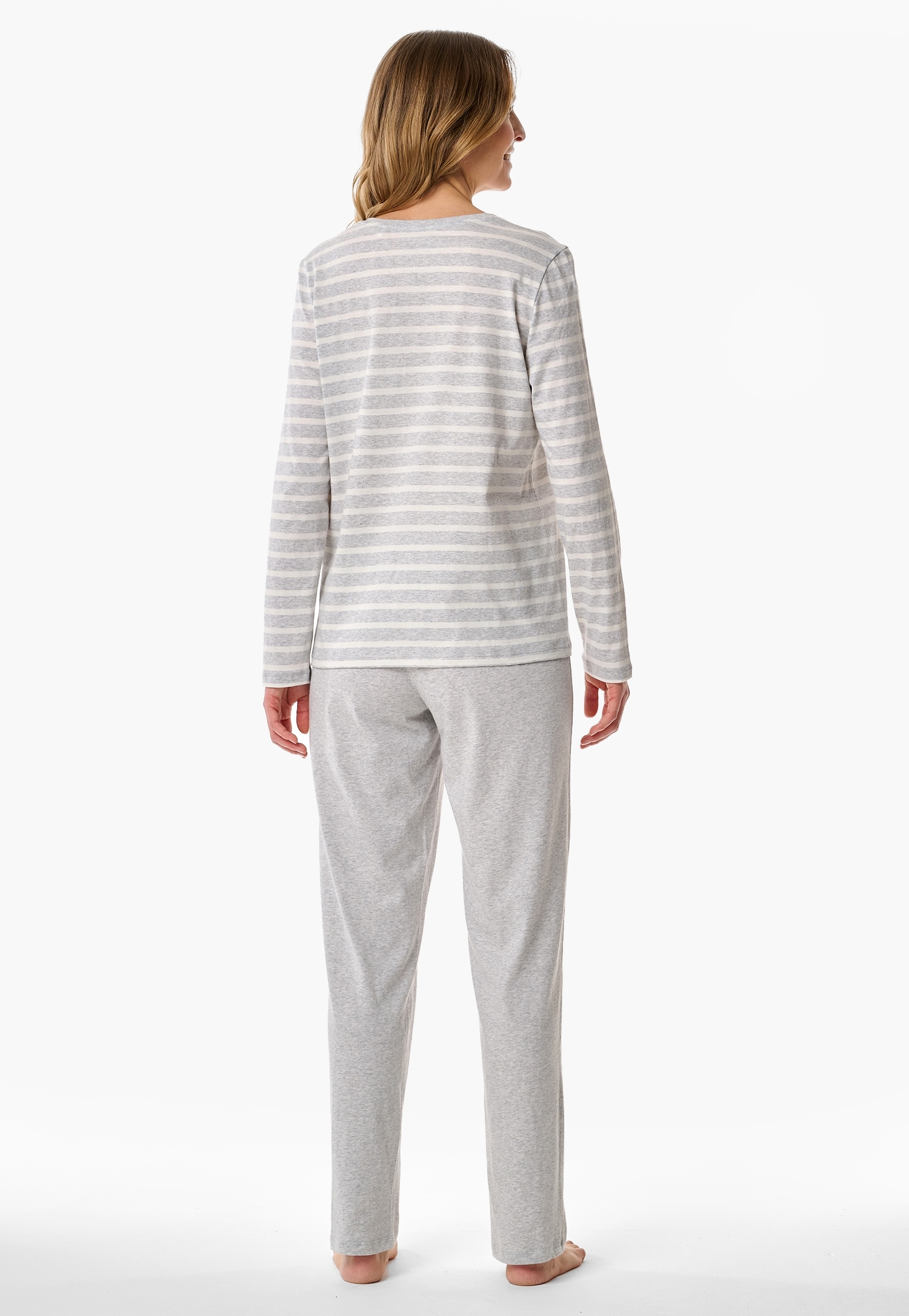 Schiesser Schlafanzug »Casual Essentials«, (2 tlg.), Baumwolle, V-Ausschnitt, langärmelig