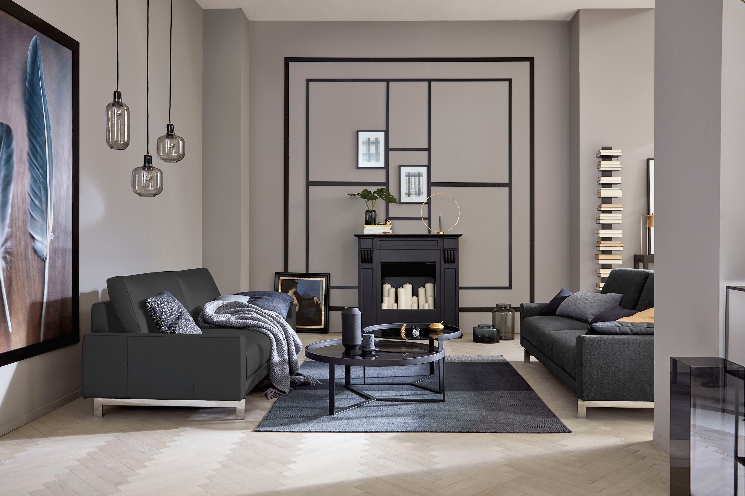 Creation BY ROLF BENZ 3-Sitzer »CR.450, Designsofa, Loungesofa«, Armlehne niedrig, Fuß chromfarben glänzend, Breite 204 cm