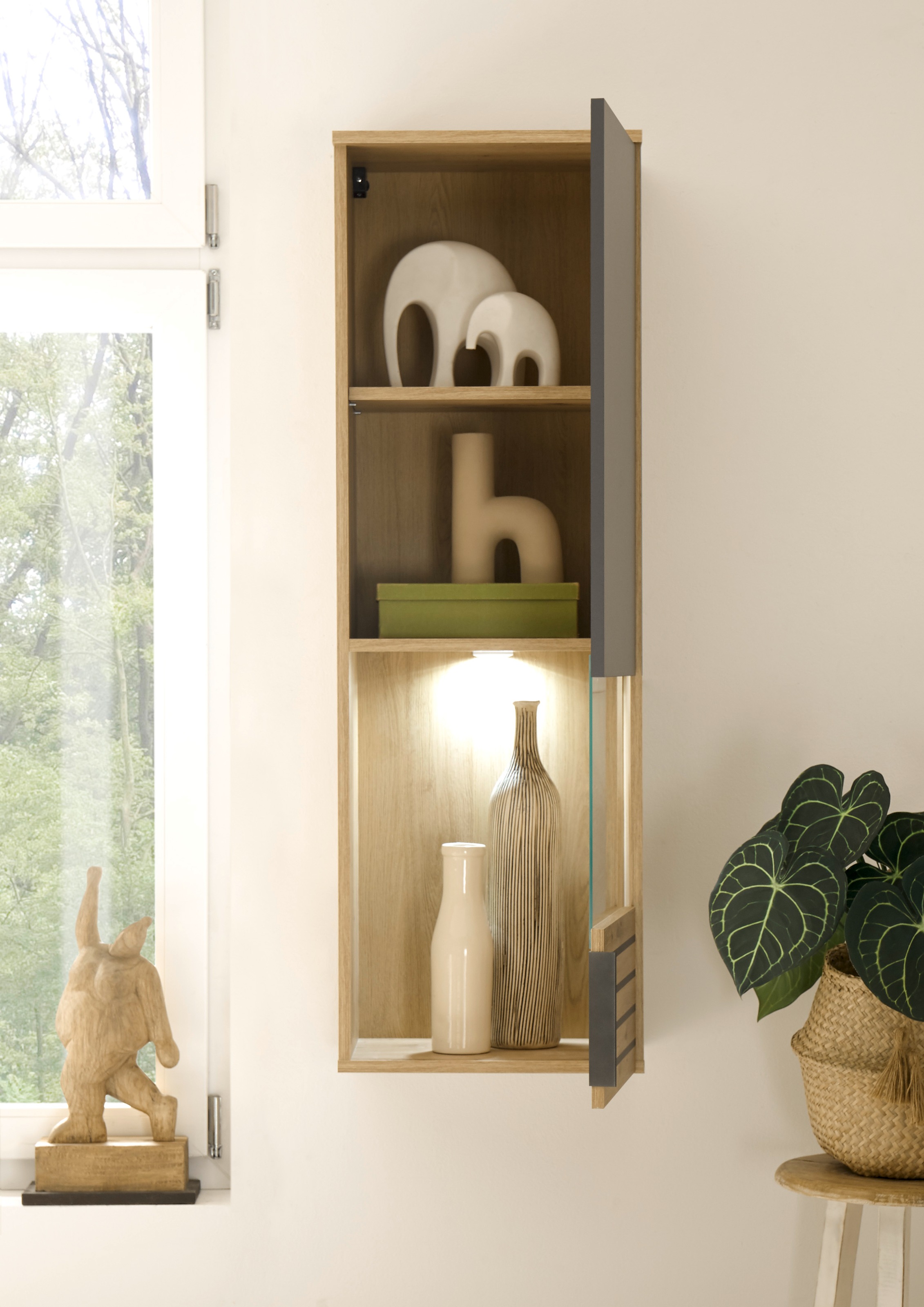 HBZ Vitrine »BZ 5110«, (1 St.), mit LED-Beleuchtung, Hängevitrine wahlweise in grau oder weiß