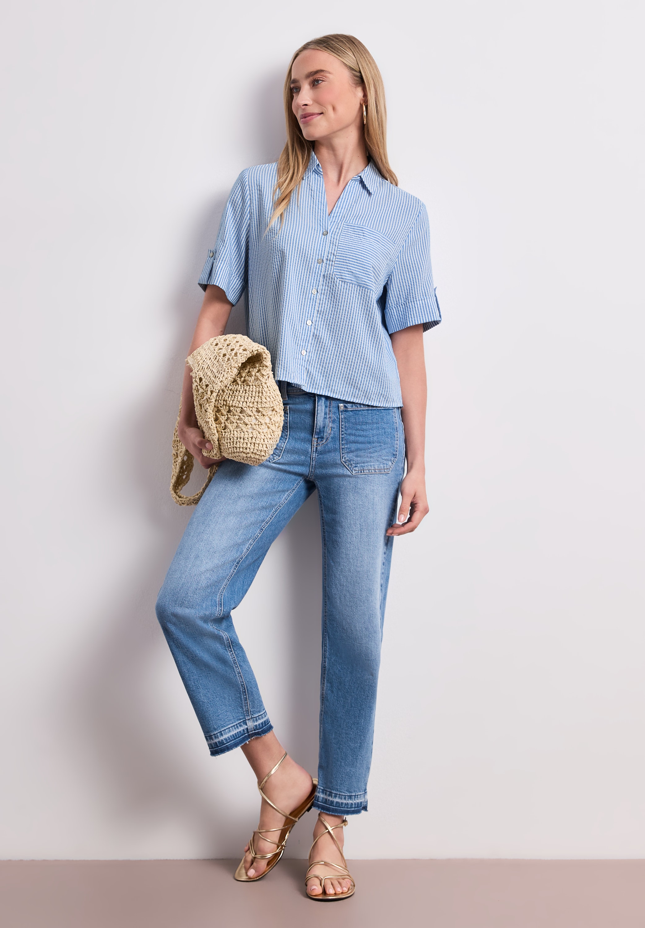 STREET ONE Hemdbluse Gestreifte Sommerbluse mit Turn-Up-Details