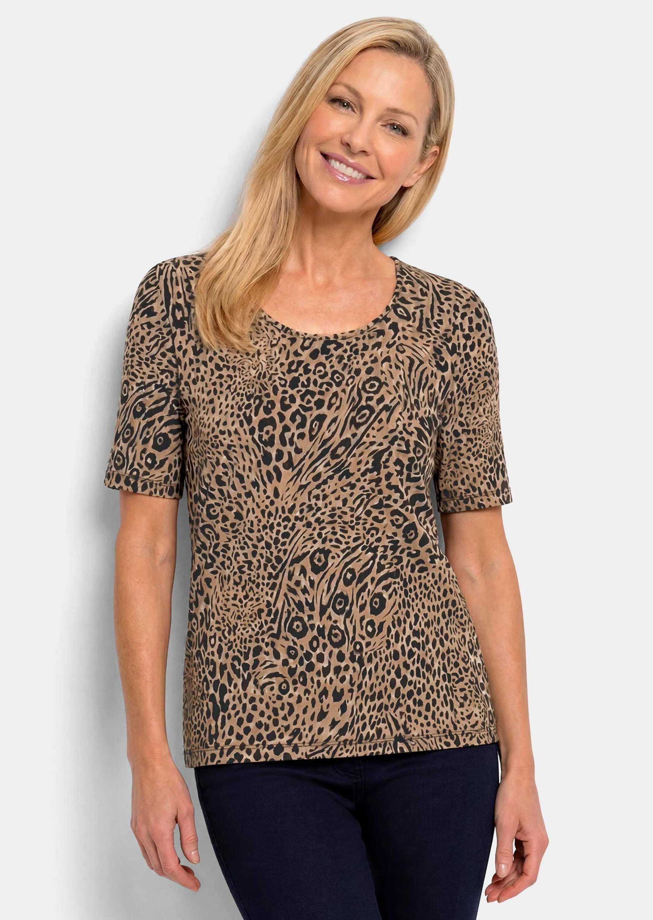 GOLDNER Kurzarmshirt »Jersey-Shirt mit Leo Print« stretchbequemer Viskosejersey