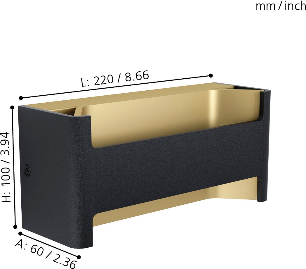 EGLO Wandleuchte »FELONICHE«, 1 flammig, Leuchtmittel LED-Board | LED fest integriert, Wand-/Deckenleuchte, L22 x H10 x AL7,5 cm, schwarz, gold, 10W inkl.