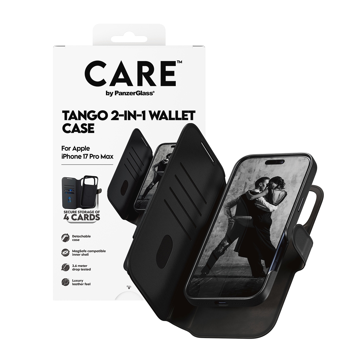 CARE by PanzerGlass Handyhülle »Tango 2-in-1 Wallet Case für Apple iPhone 17 Pro Max« Apple iPhone 17 Pro Max Backcover, Schutzhülle, Handyschutzhülle, Case, Schutzcase, stoßfest