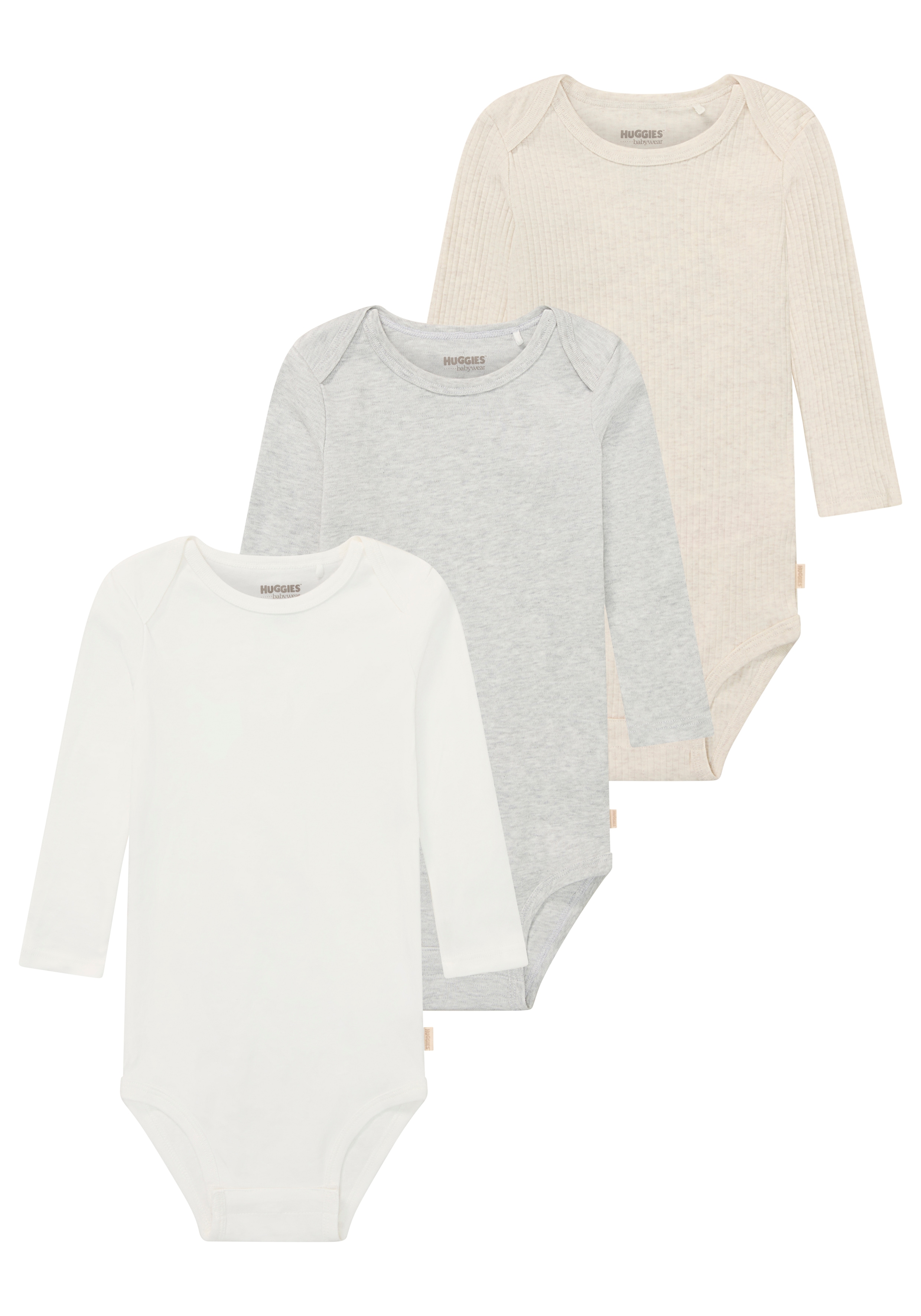 Huggies Babywear Langarmbody »HUGB 3PK BODYSUIT« Packung, 3 Stk. tlg., 3er-Pack, in Ripp-Optik, Größe N-Gr