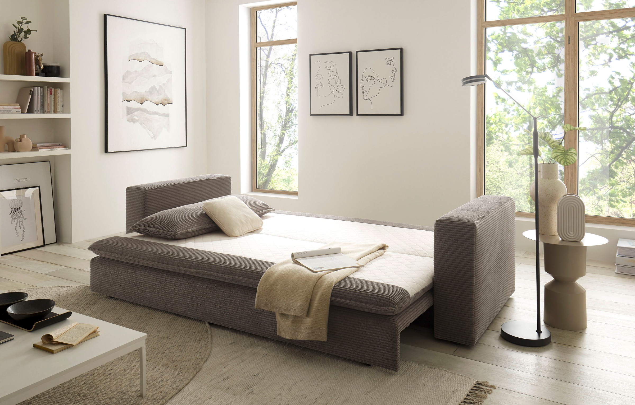 Places of Style 3-Sitzer »PIAGGE«, Cord-Bezug - mit Bettfunktion und Bettkasten, mit praktischem Topper