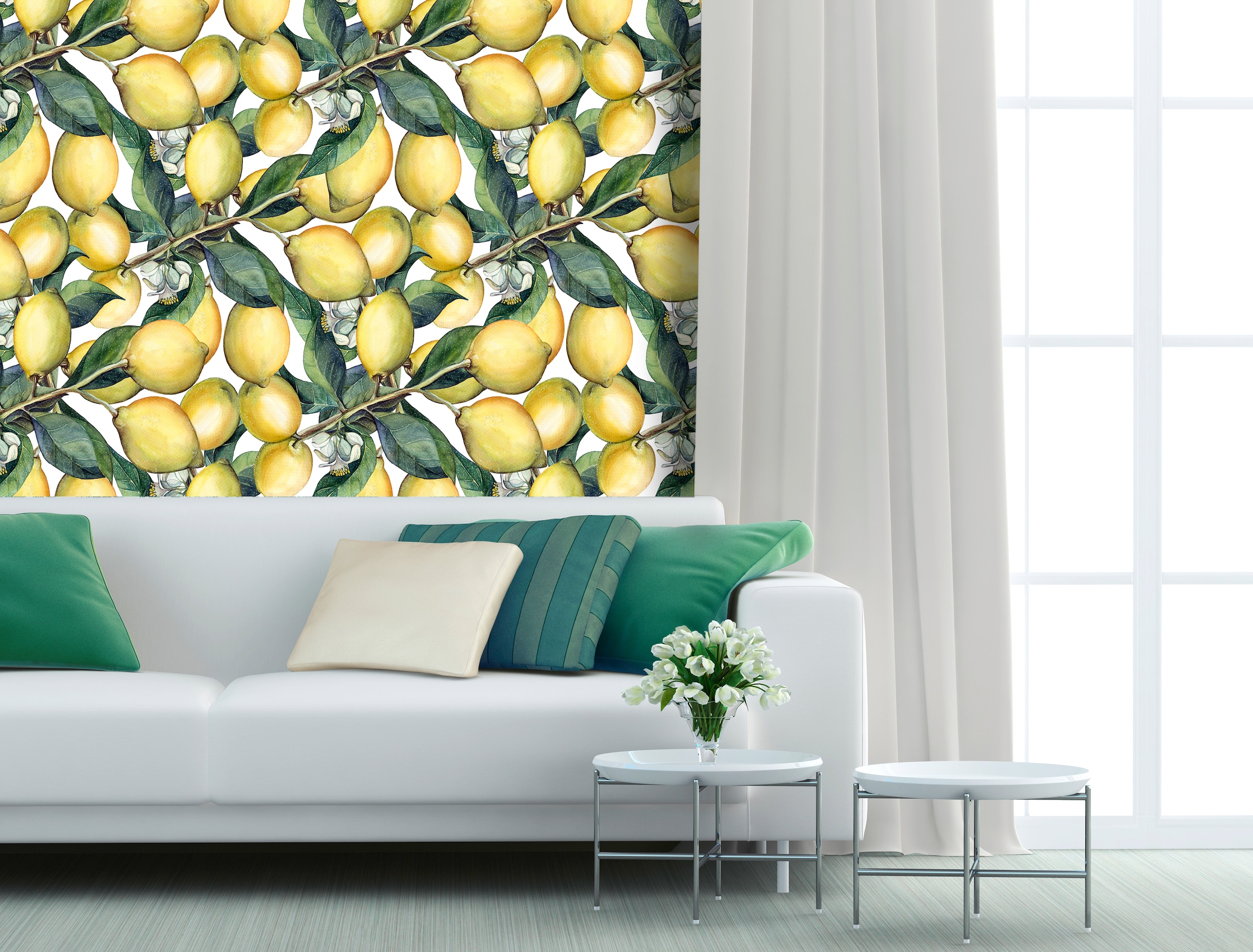 queence Vinyltapete »Zitronen«, bedruckt-Motiv-botanisch-floral-gemustert-natürlich, 90x250cm, selbstklebend, kinderleichte Anbringung, Sticker