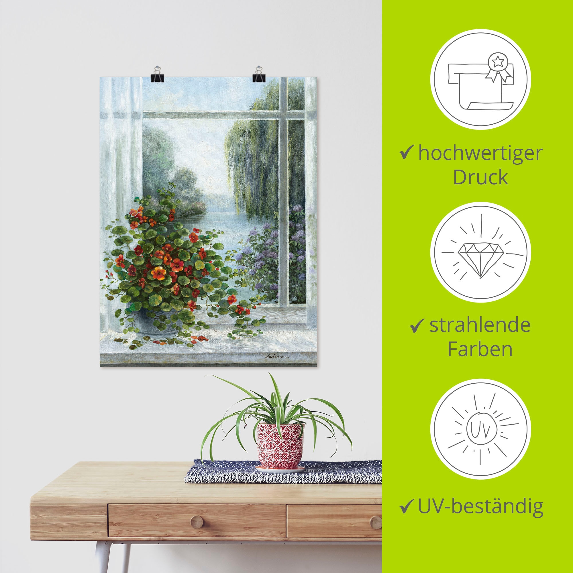 Artland Wandbild »Kapuzinerkresse am Fenster«, Arrangements, (1 St.), als Leinwandbild, Poster, Wandaufkleber in verschied. Größen