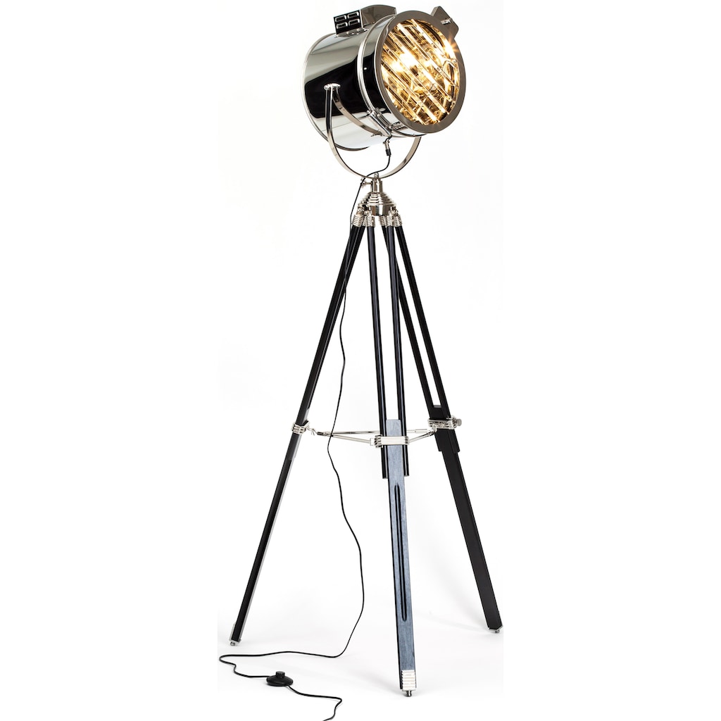 Brilliant Stehlampe »CINE«, 1 flammig-flammig, dreibeinig schwarz/chrom, E27 max. 60W, Metall/Glas, höhenverstellbar
