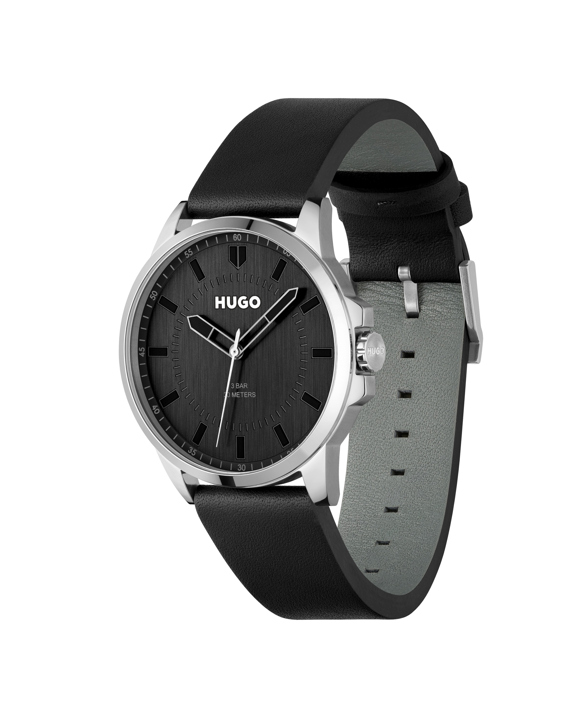 HUGO Quarzuhr »#FIRST« Armbanduhr, Herrenuhr, Mineralglas, Lederarmband