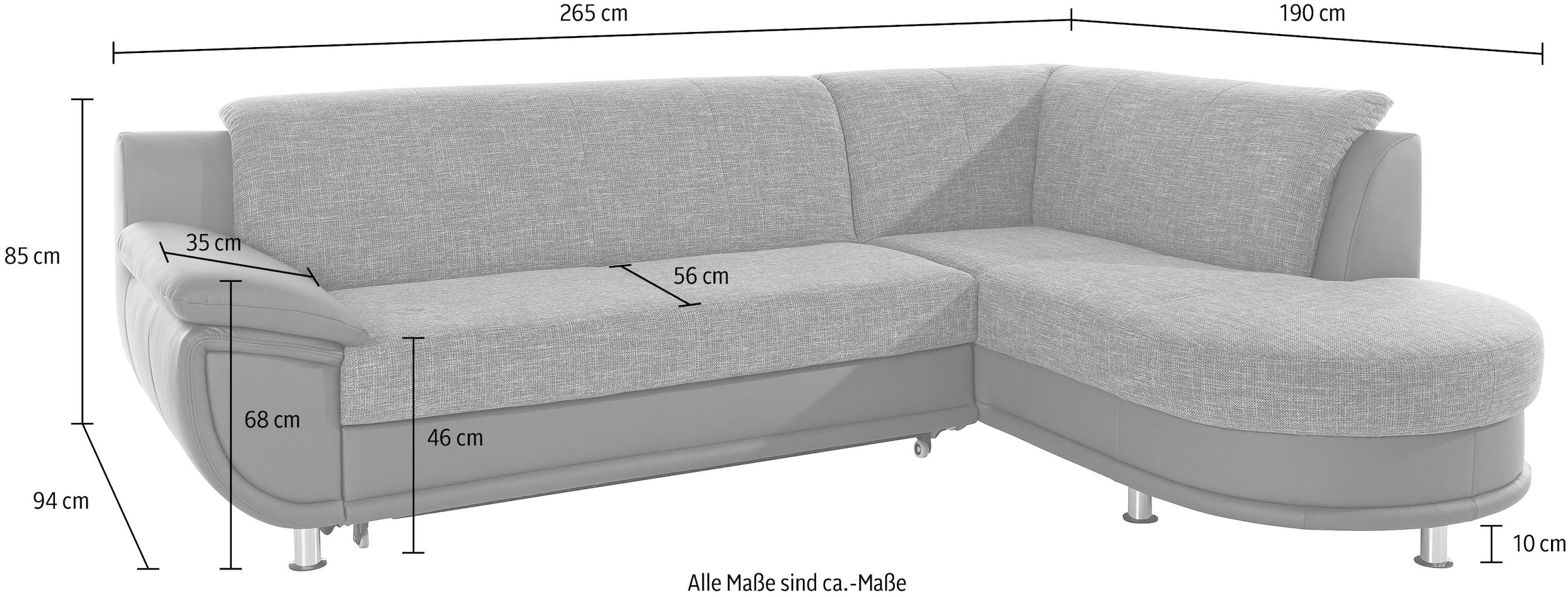 TRENDMANUFAKTUR Ecksofa »Rondo 3, zeitlos und bequem, Materialmix, breite Armlehnen, L-Form« wahlweise mit Federkern für mehr Komfort, wahlweise mit Bettfunktion