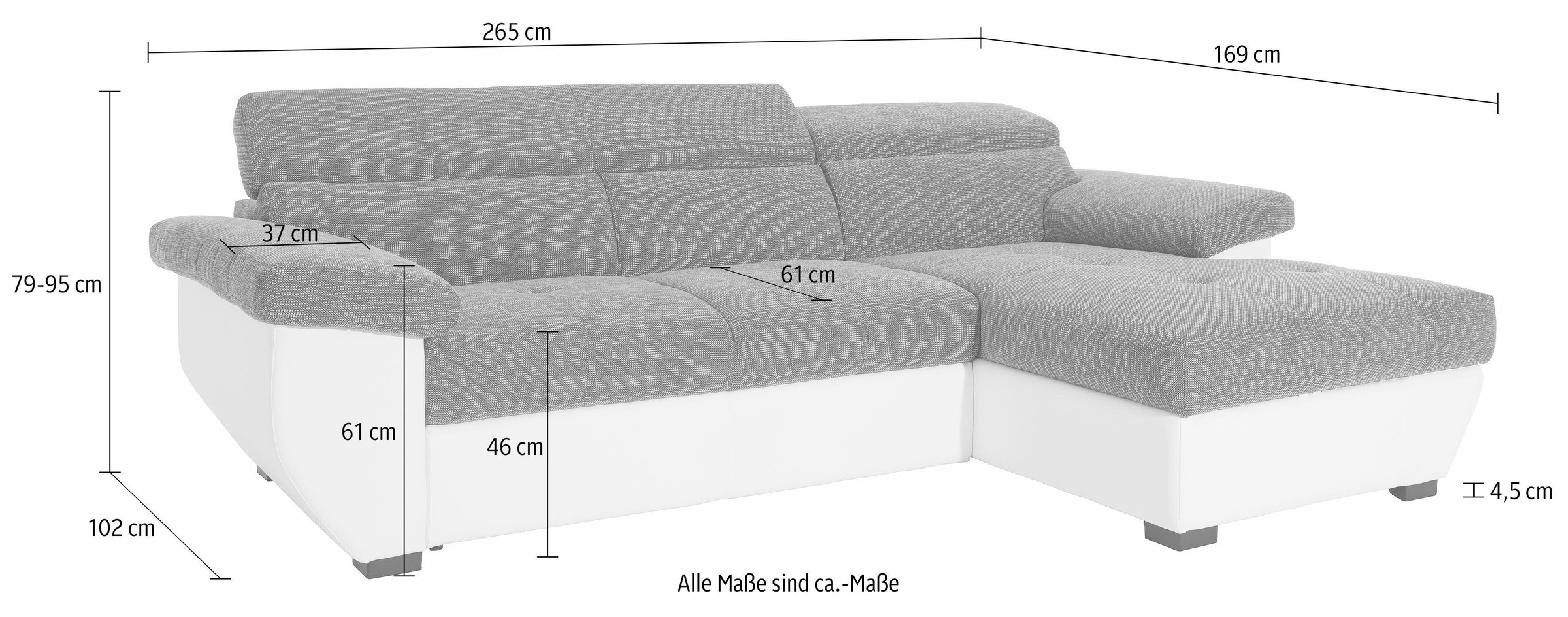 COTTA Polstergarnitur »Speedway L-Form«, (Set), Set bestehend aus: Ecksofa mit Kopfteilverstellung & Hocker
