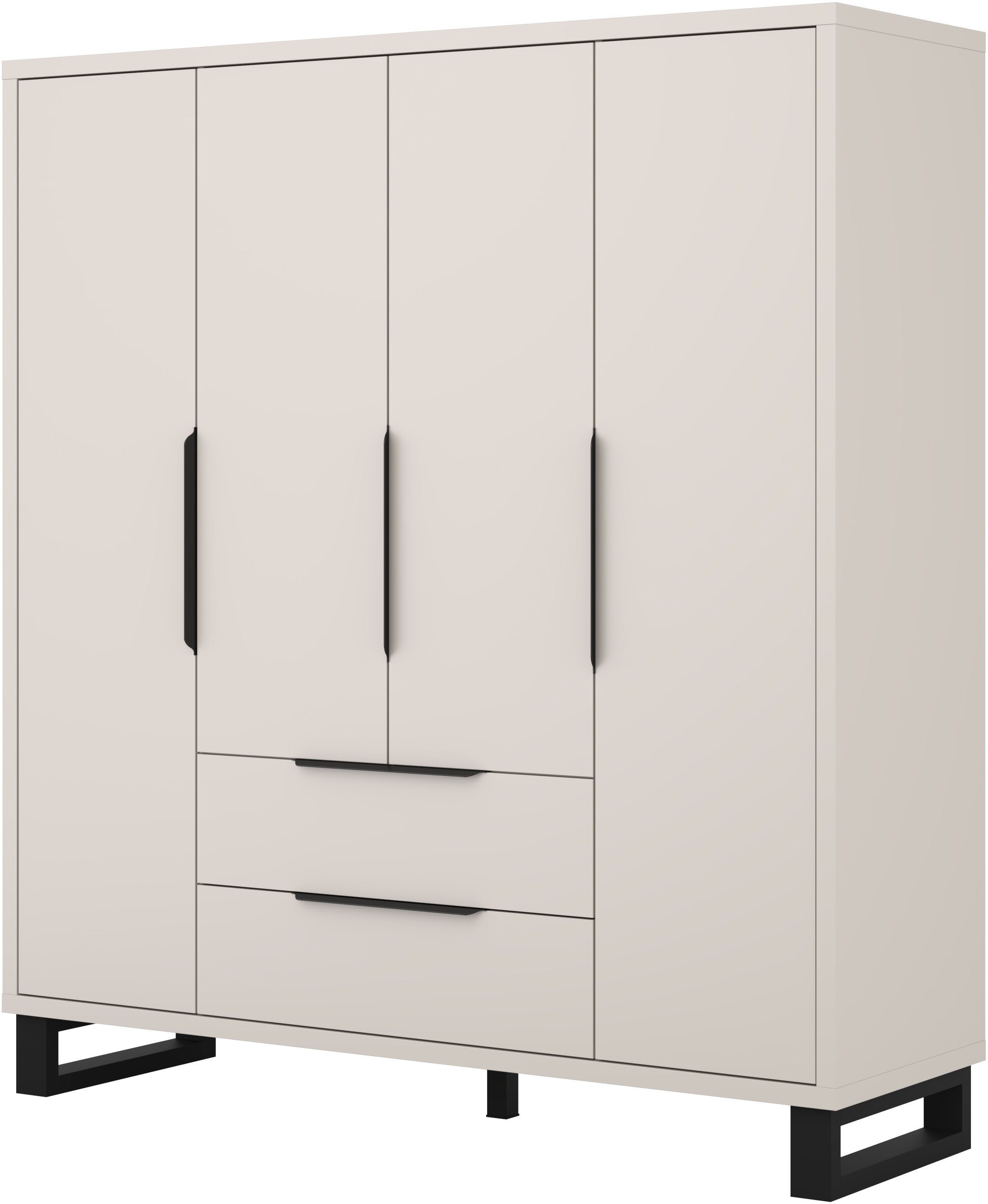 Home affaire Drehtürenschrank »Bronne,Breite 191 cm, Kleiderschrank inclusive Innenausstattung« Kleiderschrank, 2 Schubkästen, Metallgriffe, Garderobe