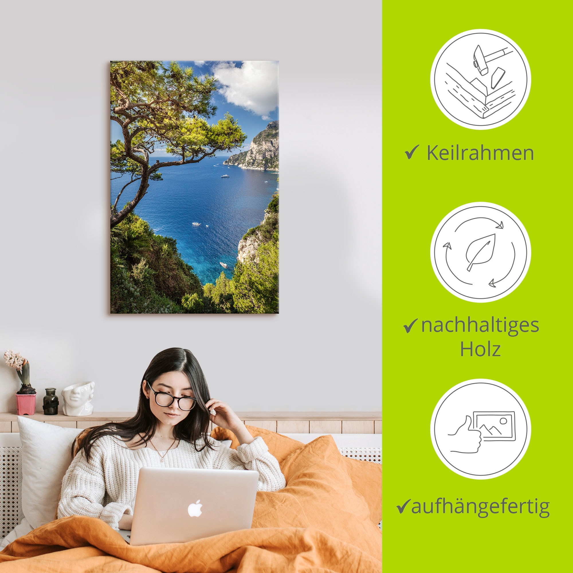 Artland Wandbild »Punta de Masullo, Insel Capri, Italien«, Meer Bilder, (1 St.), als Alubild, Outdoorbild, Leinwandbild, Poster, Wandaufkleber