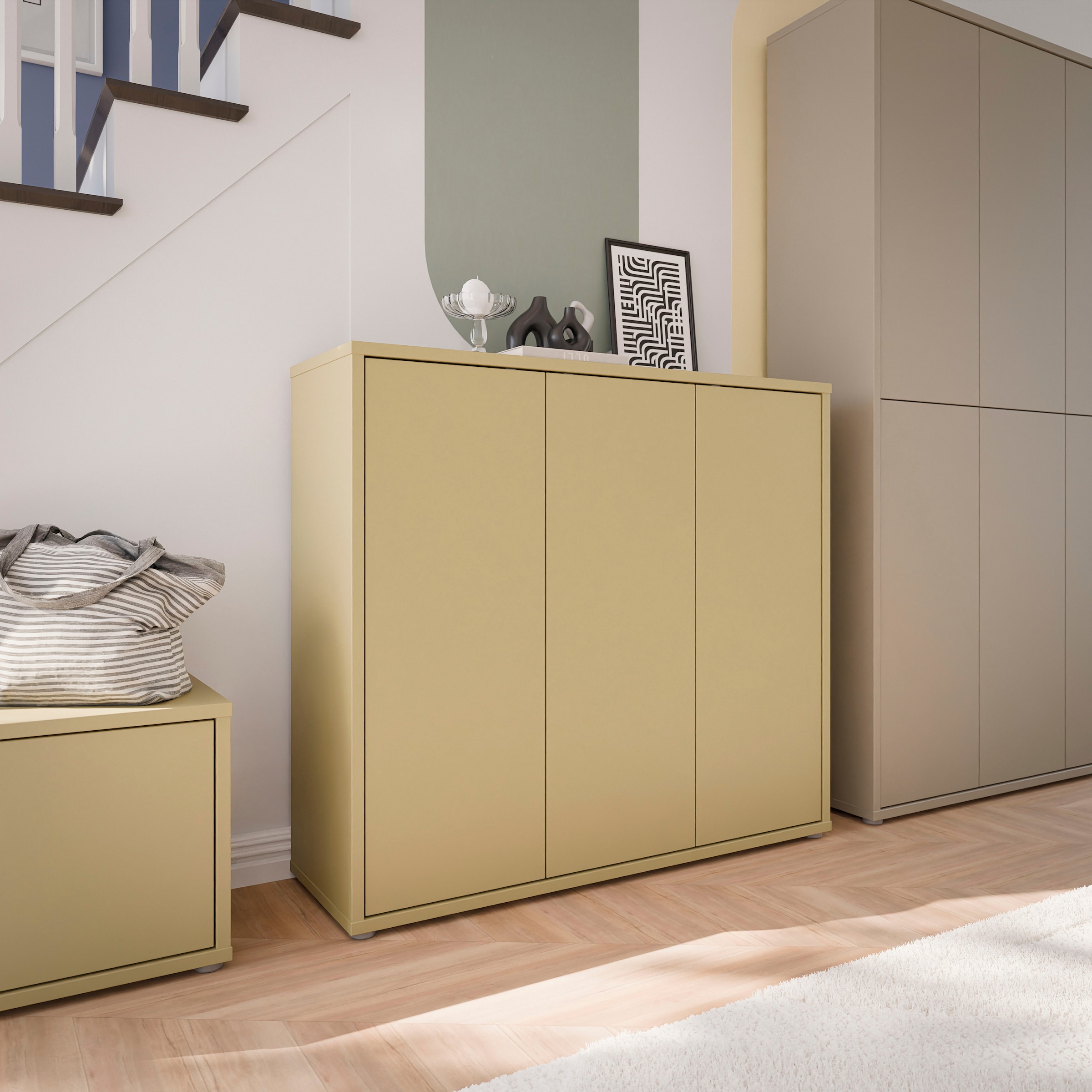 FORTE Schuhschrank »Alice Springs, Schuhschrank, Platz für 20 Paar Schuhe, 3 Türen« B/H/T 109,2/99,1/34,9 cm,  Stauraumschrank, Mehrzweckschrank, grifflose Front, Push to open