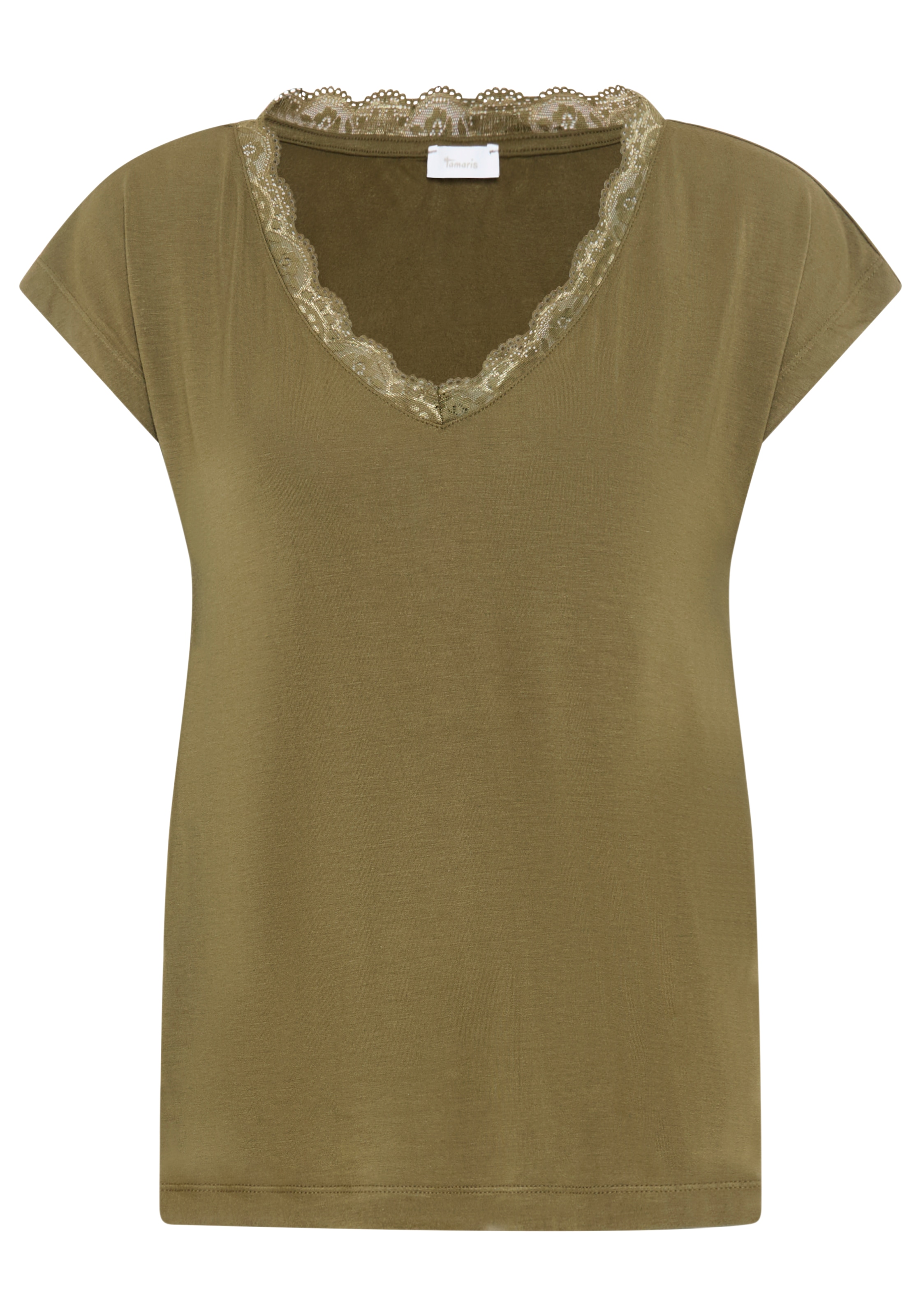 Tamaris Spitzenshirt mit femininen V-Ausschnitt, lässig geschnitten