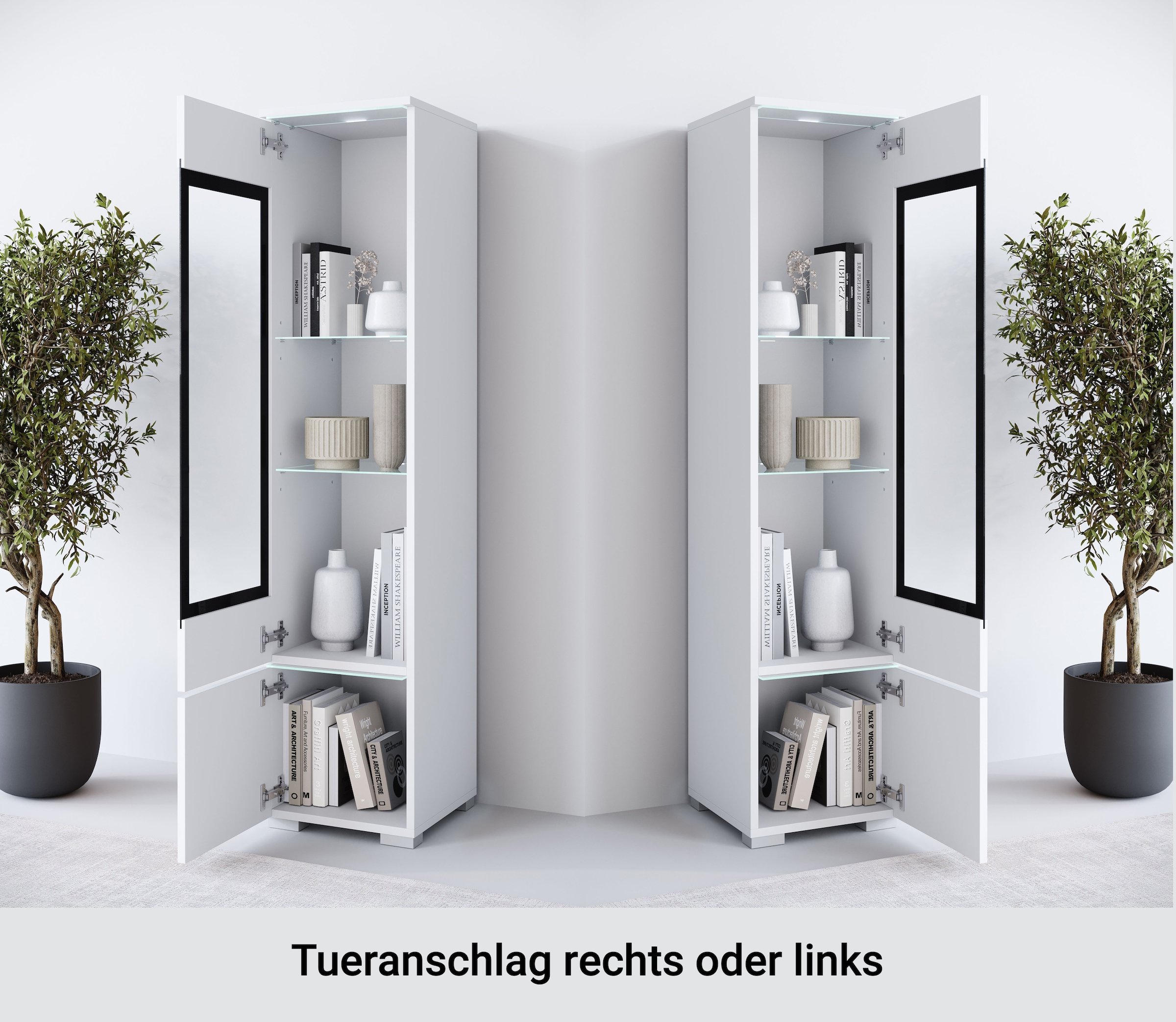 Home affaire Vitrine »Vera, Glasvitrine, Höhe 130 cm, in verschiedenen Farbausführungen« 1 Stk. tlg. LED-Beleuchtung, Türanschlag frei wählbar, stehend/hängend