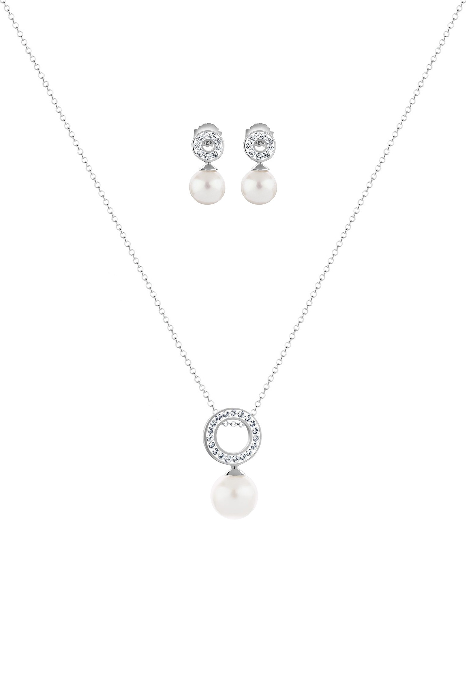 Nenalina Ohrring und Ketten Set »Schmuckset Kreis Kristalle Perlen 925 Silber«