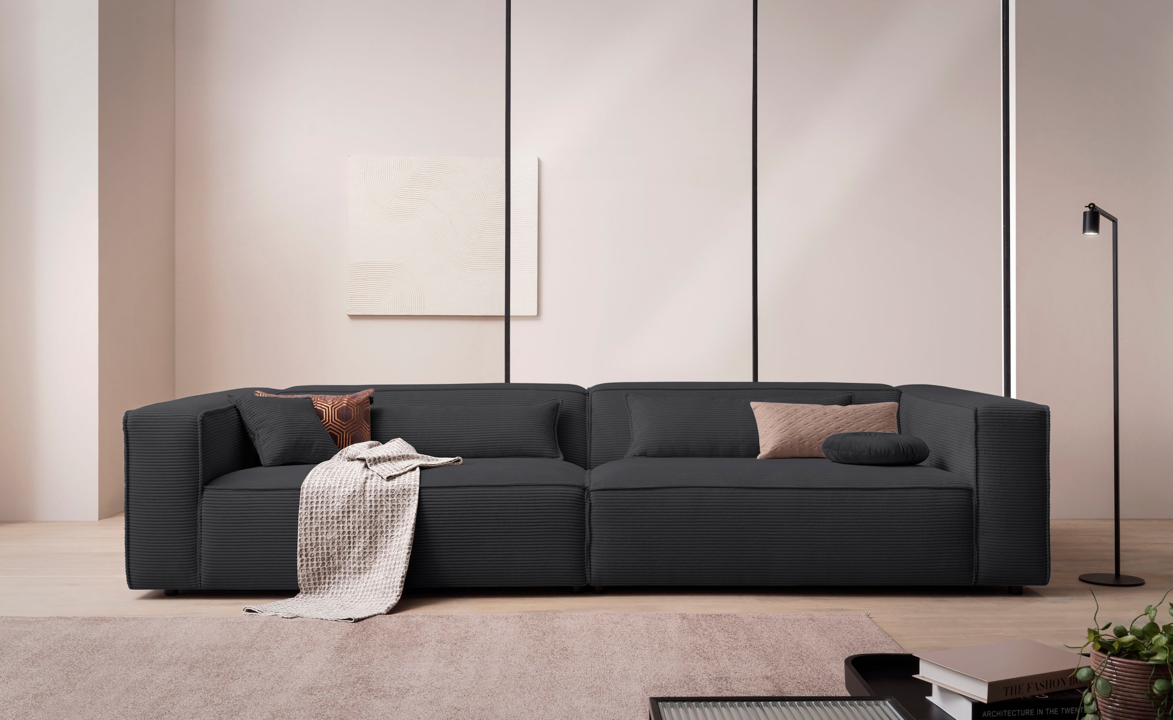 LeGer Home by Lena Gercke 3-Sitzer »PIARA XXL Cord, Sofa mit Kedernaht« schwarze Füße, bequemer Sitzkomfort, extra tiefe Sitzfläche