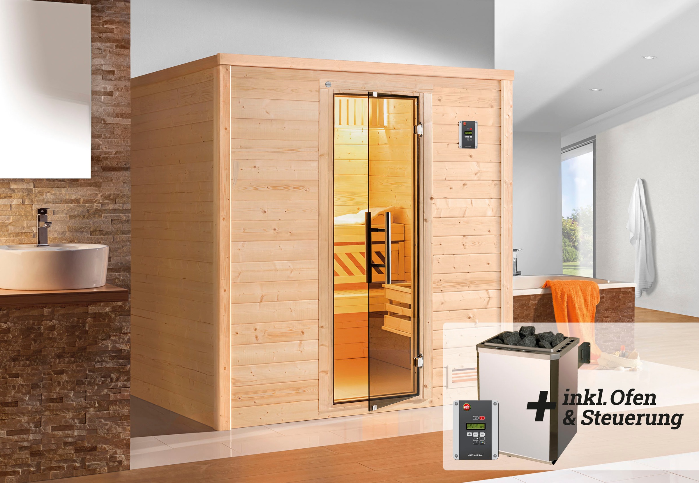 weka Sauna »Bergen«, 7,5 kW-Ofen mit digitaler Steuerung