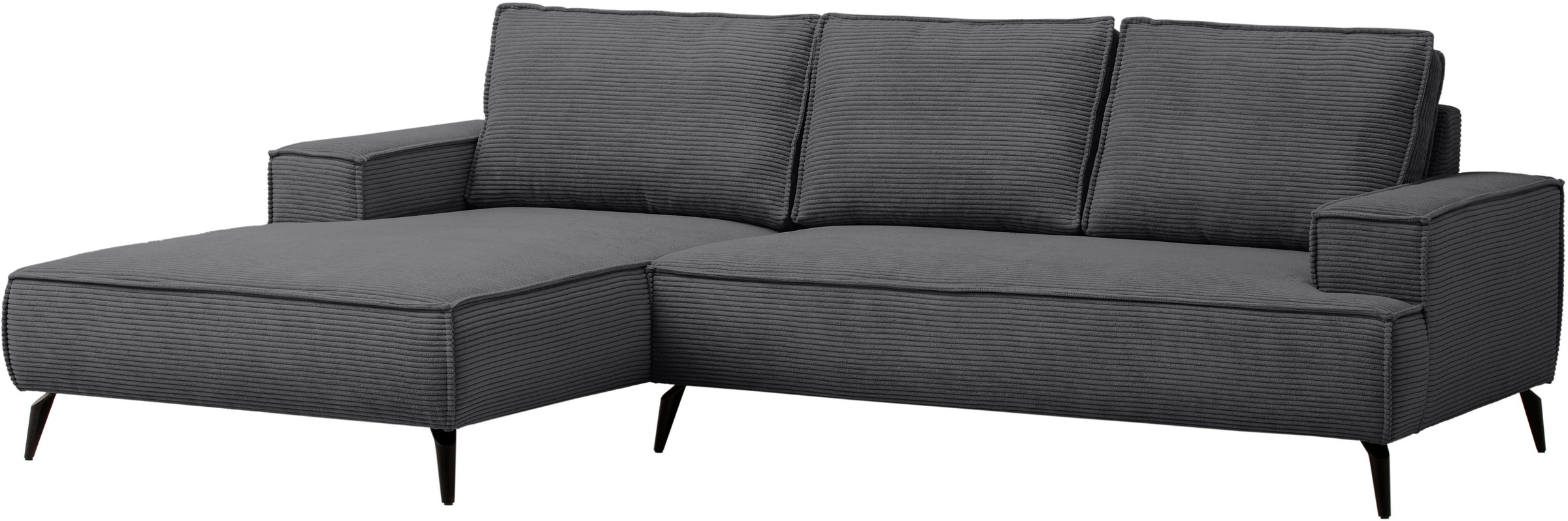 andas Ecksofa »TVINNU, L-Form, 275cm, in Cord und Leinenoptik« wahlweise Recamiere rechts/links, schwarze Füße, bequemer Sitzkomfort