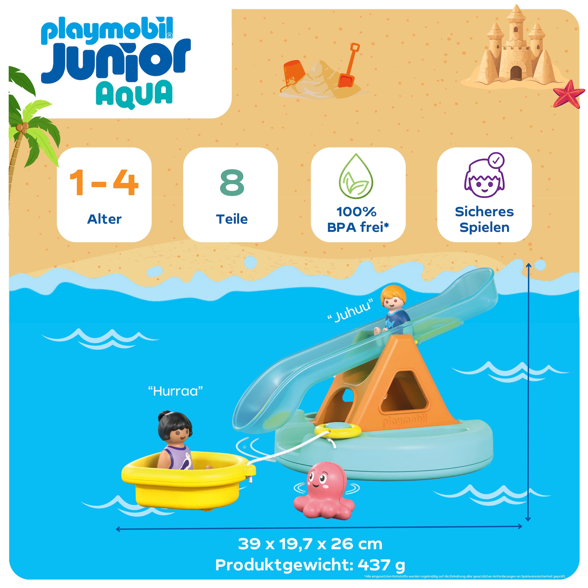 Playmobil® Konstruktions-Spielset »Badeinsel mit Wasserrutsche (71687), JUNIOR«, (8 St.), Made in Europe