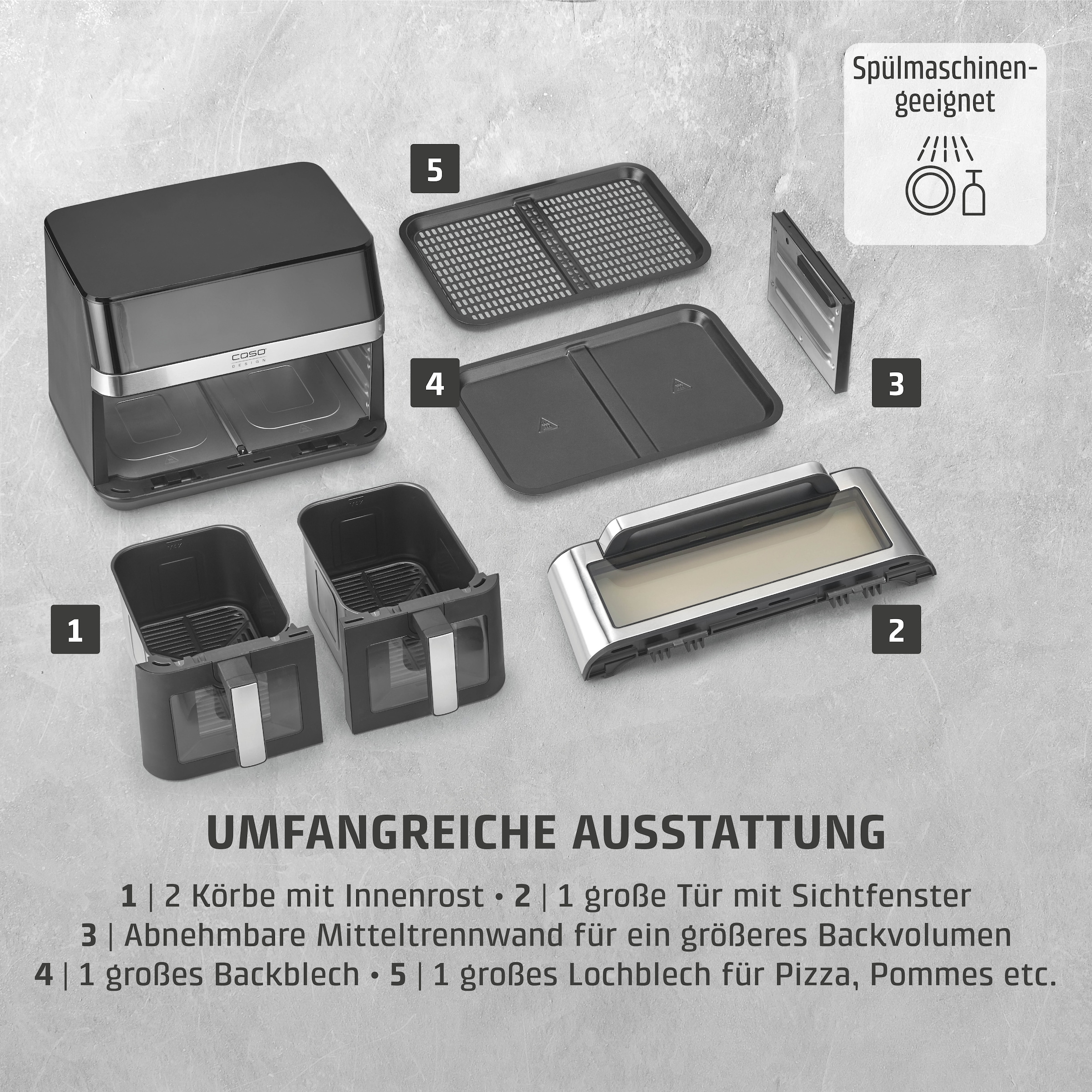 Caso Heißluftfritteuse »3186  Design AirFry DuoChef« 2200 W Fassungsvermögen 0 l