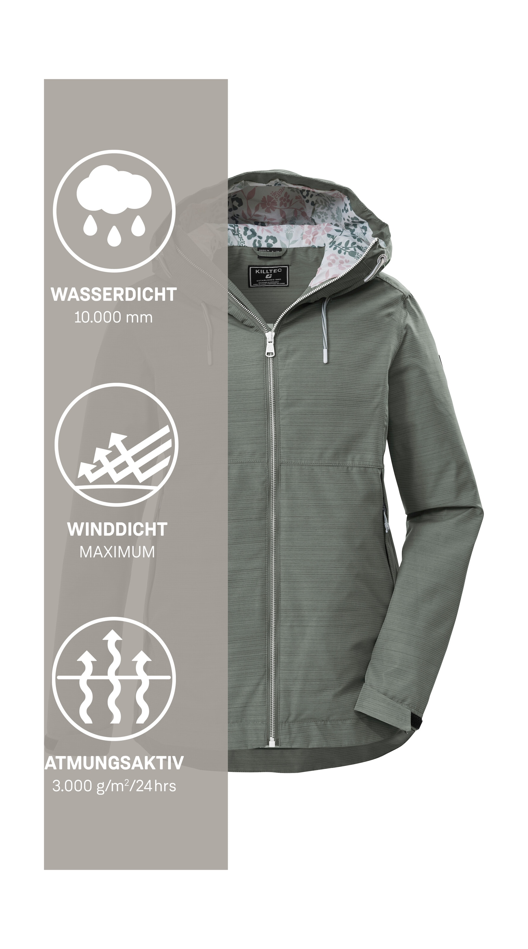 Killtec Funktionsjacke »KOS 62 WMN JCKT« Leichte, wasserdichte Damenjacke mit verstellbarer Kapuze