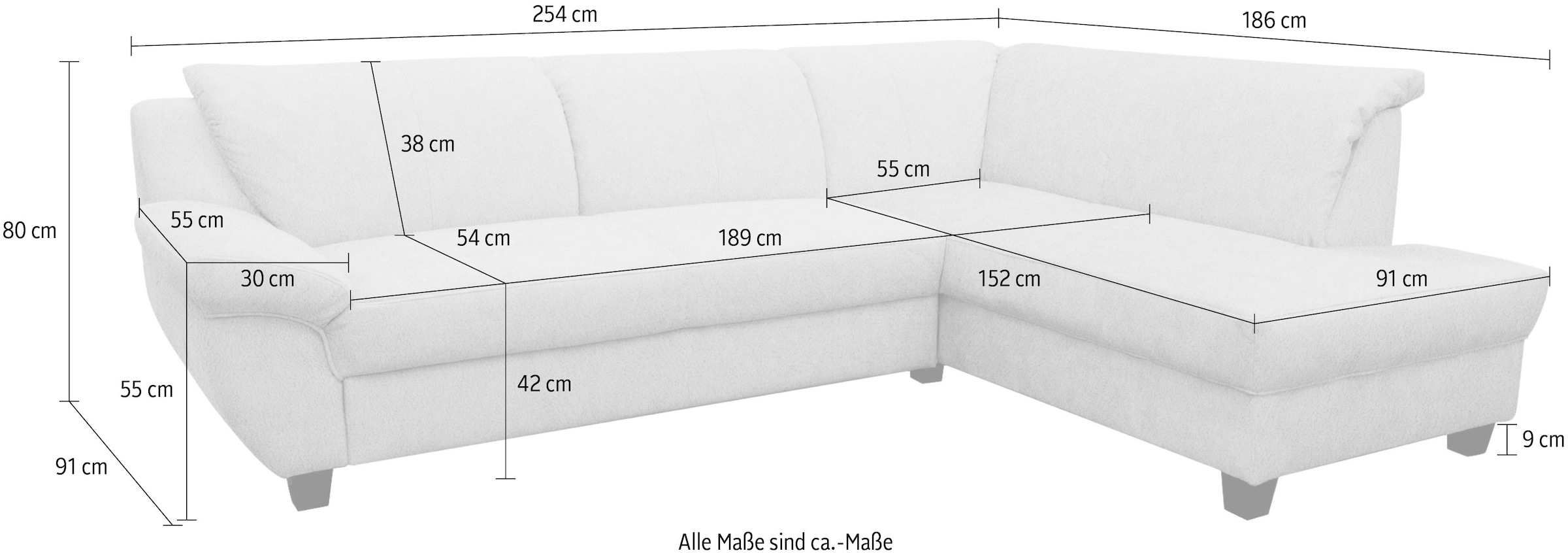 OTTO home Ecksofa »Silkeborg BxT: 254x186 cm, formschönes Sofa mit dunklen Füßen« aus pflegeleichtem, weichem Luxus-Microfaser