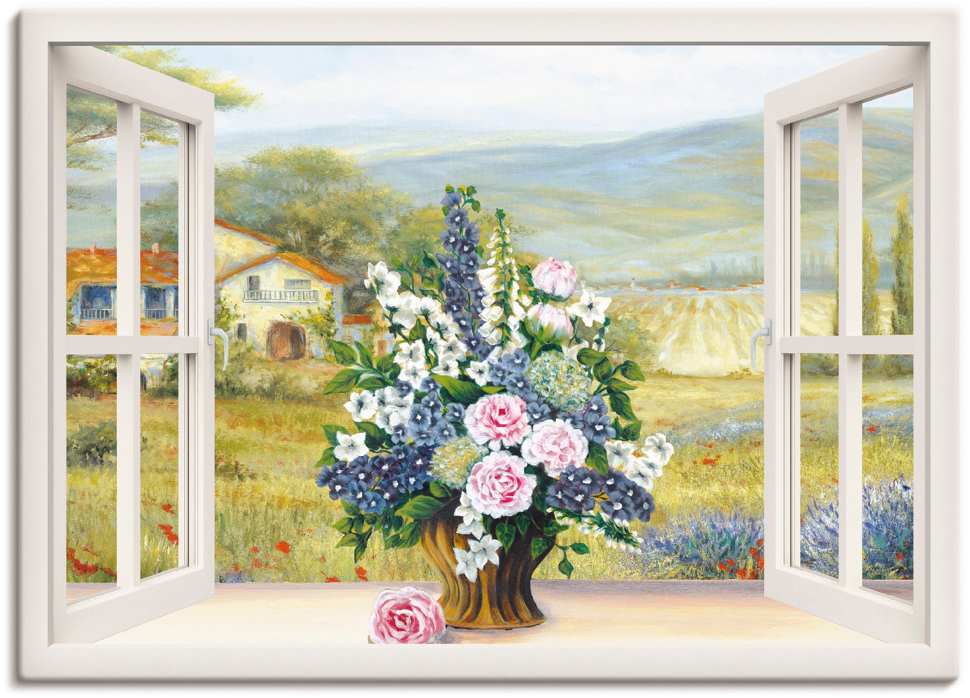Artland Wandbild »Blumenbouquet am weißen Fenster«, Arrangements, (1 St.), in vielen Größen & Produktarten -Leinwandbild, Poster, Wandaufkleber / Wandtattoo auch für Badezimmer geeignet