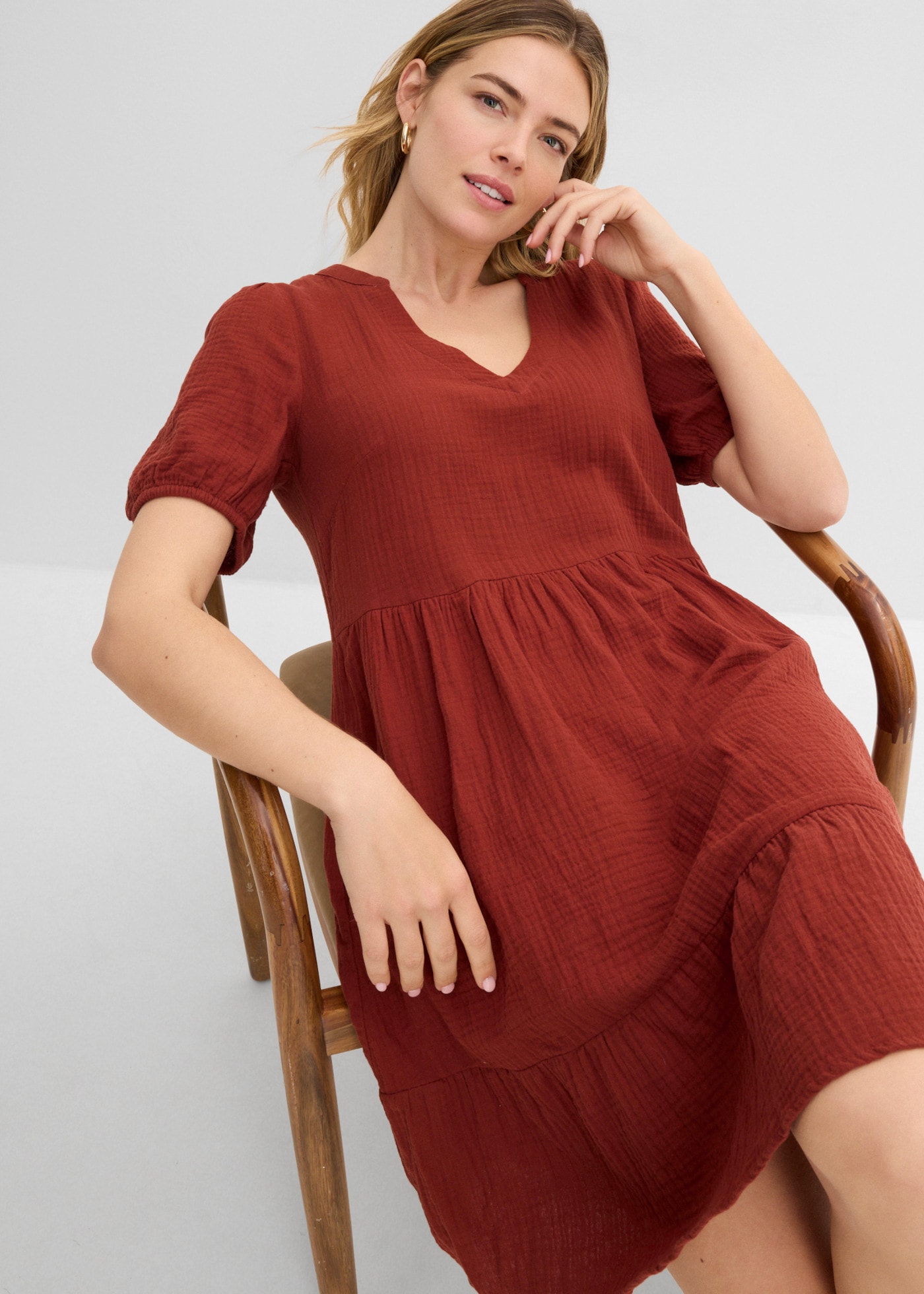 bonprix Sweatkleid für entspannten Look, Oversized-Kleid, aus Musselin, aus Baumwolle