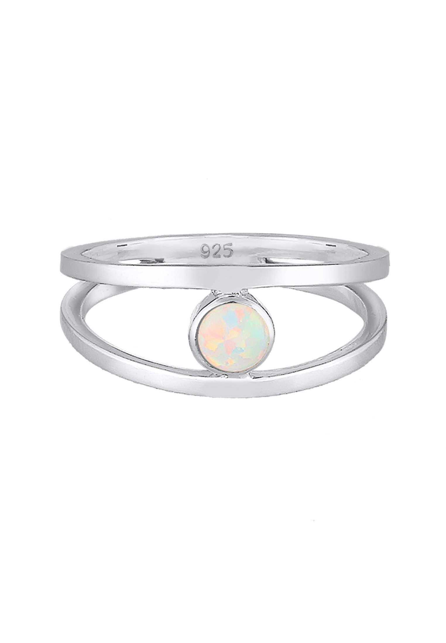 Elli Silberring »Ring Bandring Zweireihig Synthetischer Opal Weiß 925 Sterling Silber«