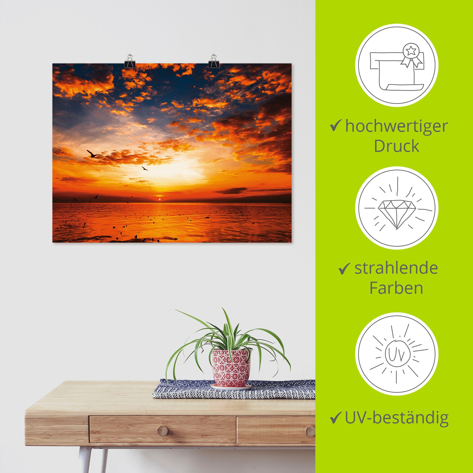 Artland Wandbild »Sonnenuntergang am Strand«, Sonnenaufgang & -untergang, (1 St.), als Leinwandbild, Poster, Wandaufkleber in verschied. Größen