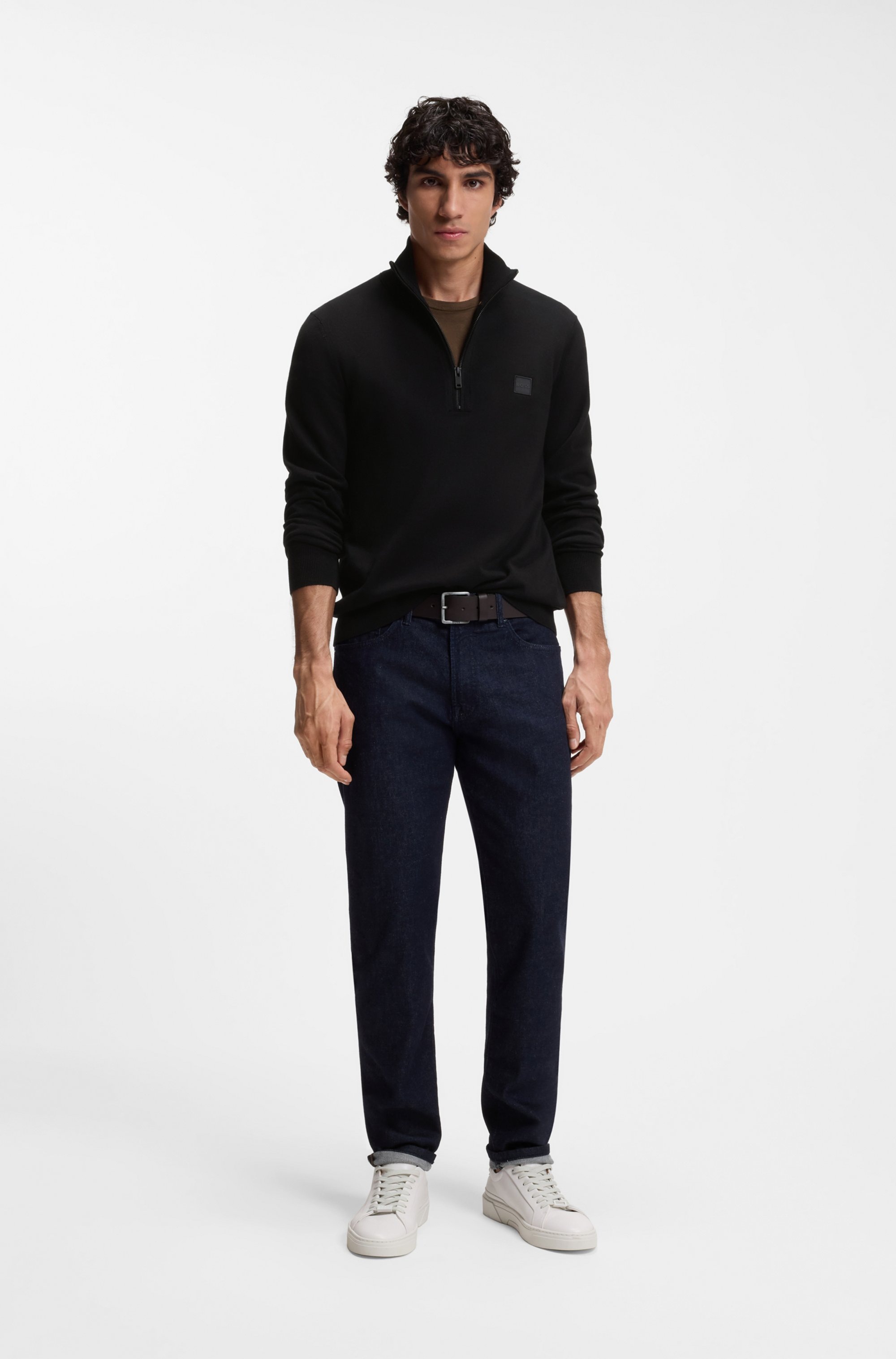 BOSS ORANGE Rollkragenpullover »Kanobix« Regular fit, Stehkragen mit Reißverschluss, Ton-in-Ton Logo