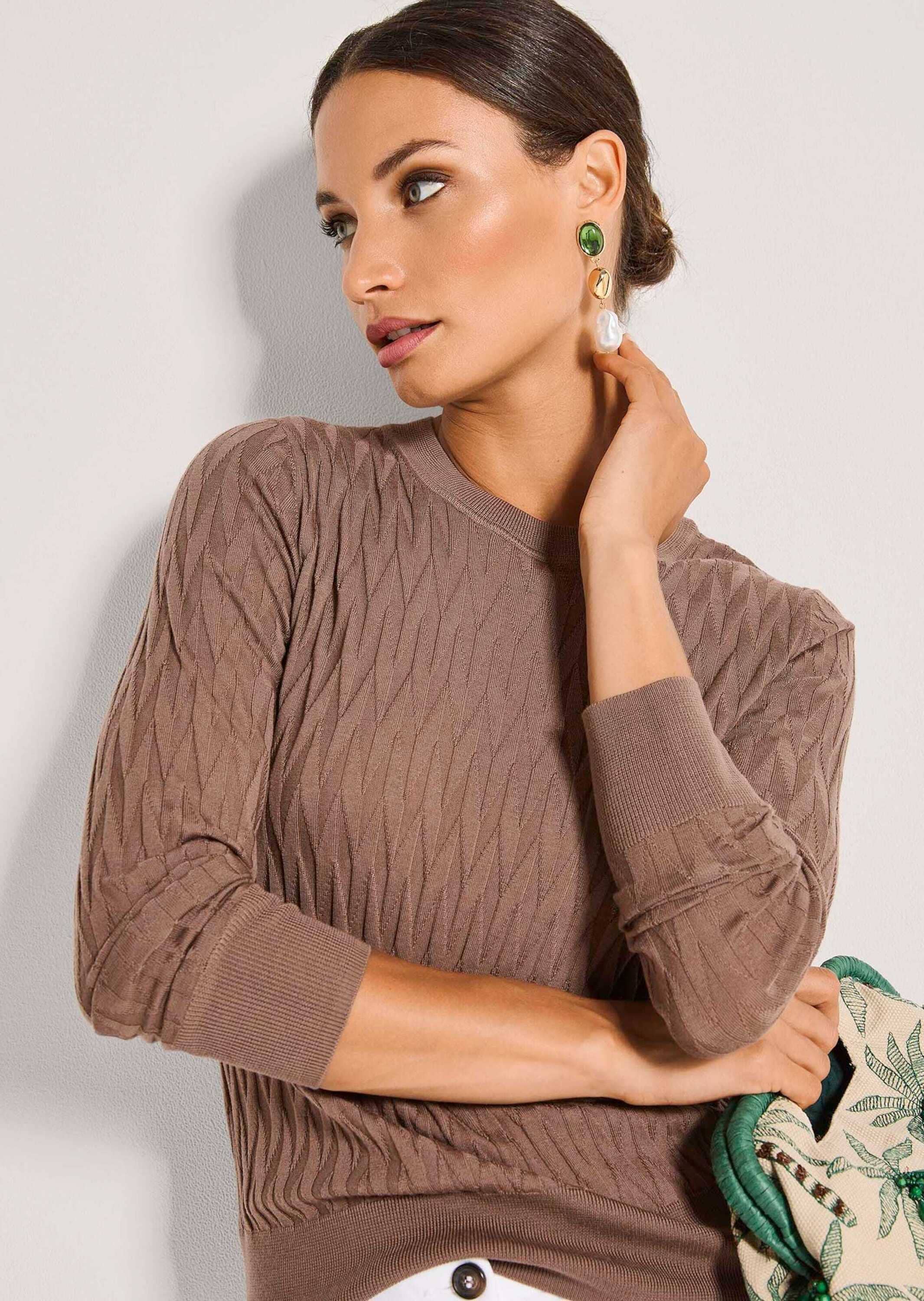 MADELEINE Longpullover »Feinstrickpullover Wollpullover mit grafischem Muster« Struktur-Strickmuster