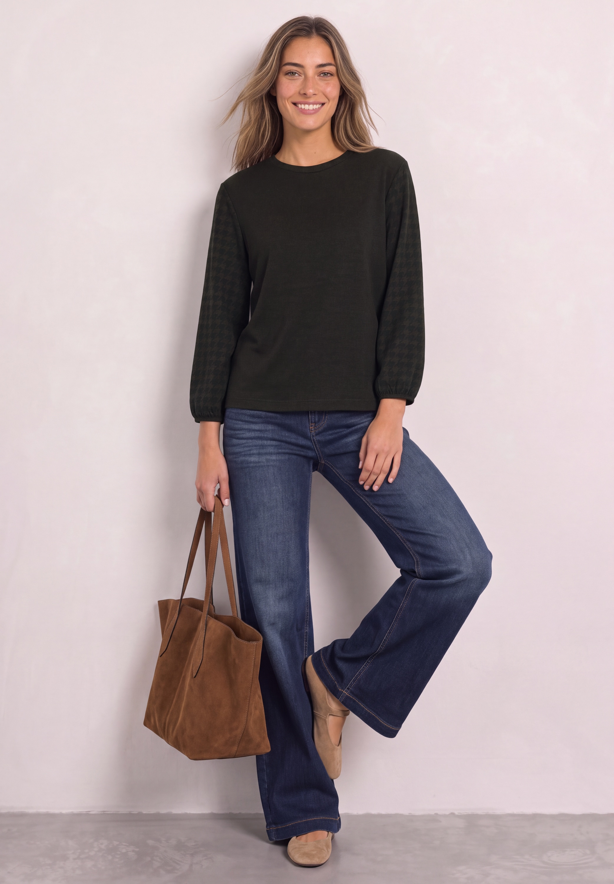 STREET ONE 3/4-Arm-Shirt mit Rundhals und Strukturärmeln