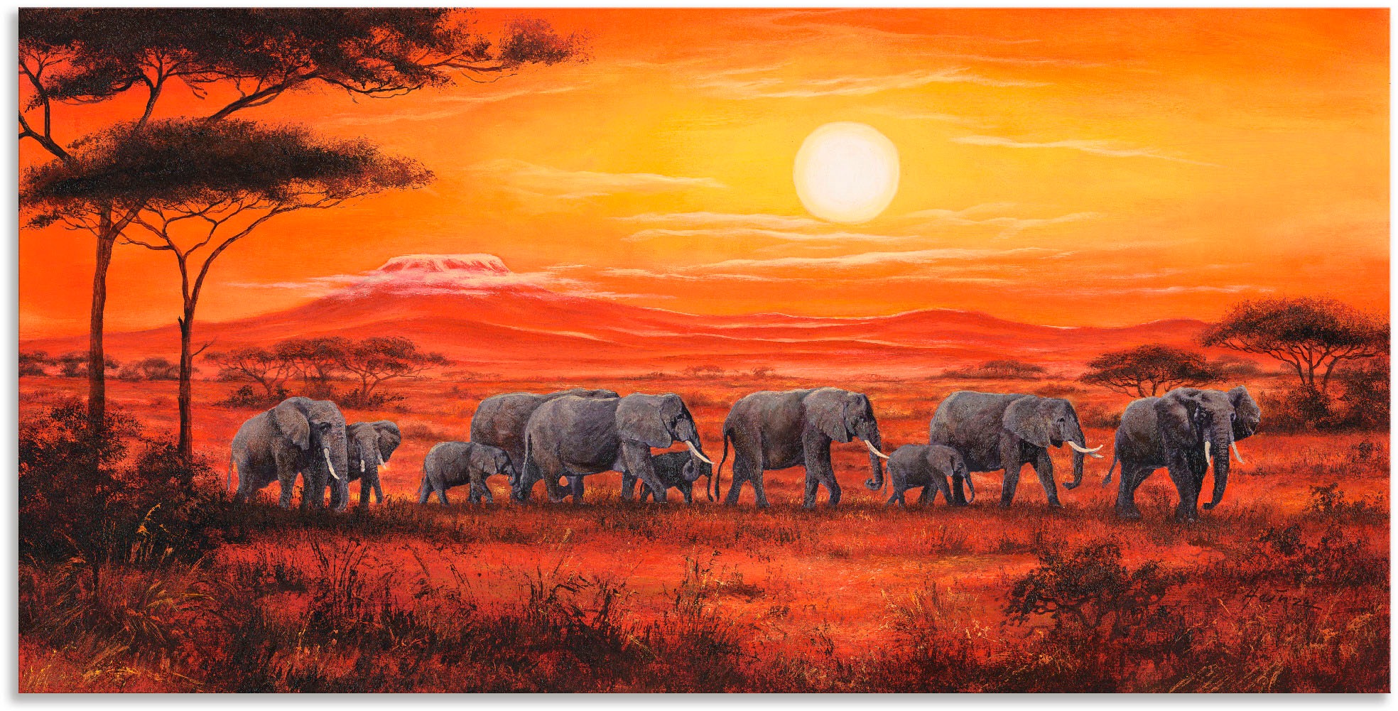 Artland Wandbild »Elefantenherde«, Wildtiere, (1 St.), in vielen Größen & Produktarten - Alubild / Outdoorbild für den Außenbereich, Leinwandbild, Poster, Wandaufkleber / Wandtattoo auch für Badezimmer geeignet