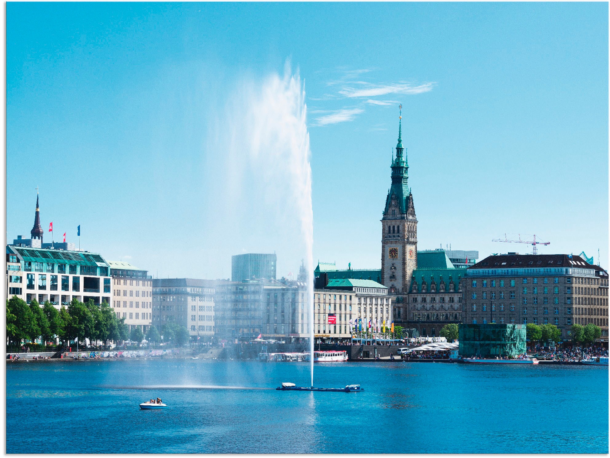 Artland Wandbild »Hamburg Alsterfontäne mit Rathaus«, Deutschland, (1 St.), in vielen Größen & Produktarten - Alubild / Outdoorbild für den Außenbereich, Leinwandbild, Poster, Wandaufkleber / Wandtattoo auch für Badezimmer geeignet