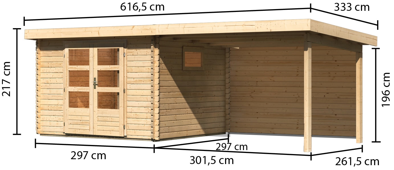 Karibu Gartenhaus »Trittau 3« mit Anbaudach und Rückwand