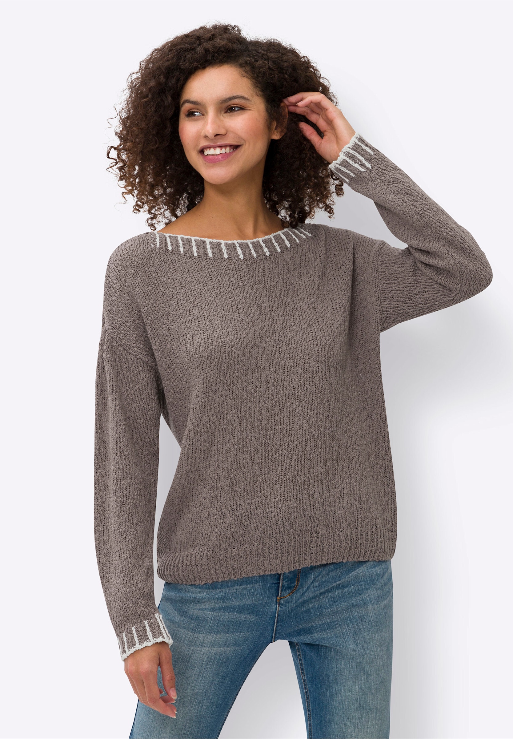heine Strickpullover »Pullover Rundhalspullover mit Kontrastakzenten«