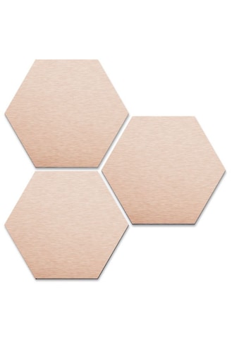 Metallbild »3er Set Hexagon Kupfer Wandbild«, (Set, 3 St., Dekorative Wanddekoration)
