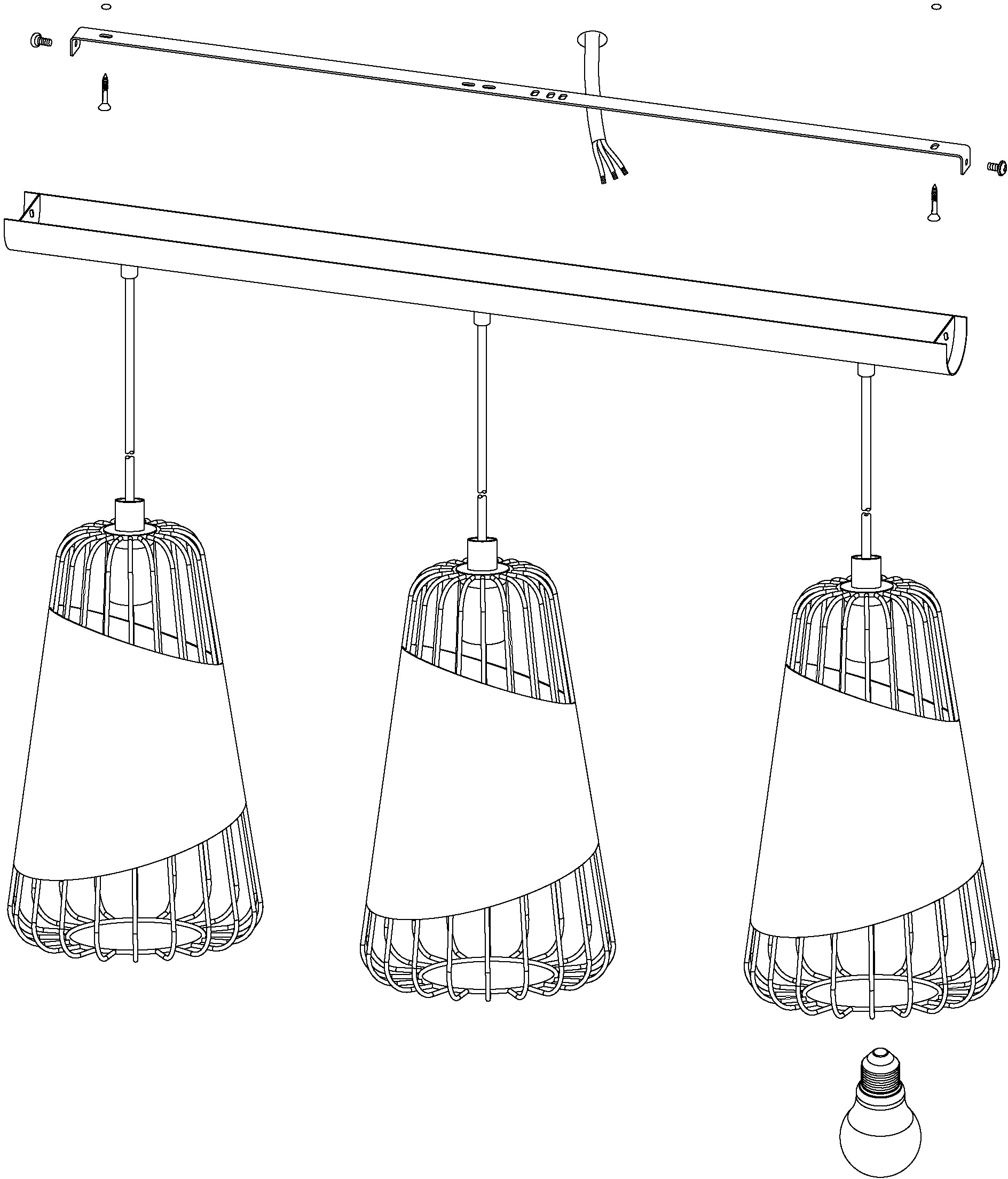 EGLO Pendelleuchte »AUSTELL«, 3 flammig, Leuchtmittel E27 | ohne Leuchtmittel, schwarz / L76,5 x H110 x B16,5 cm / Esstisch / Küche